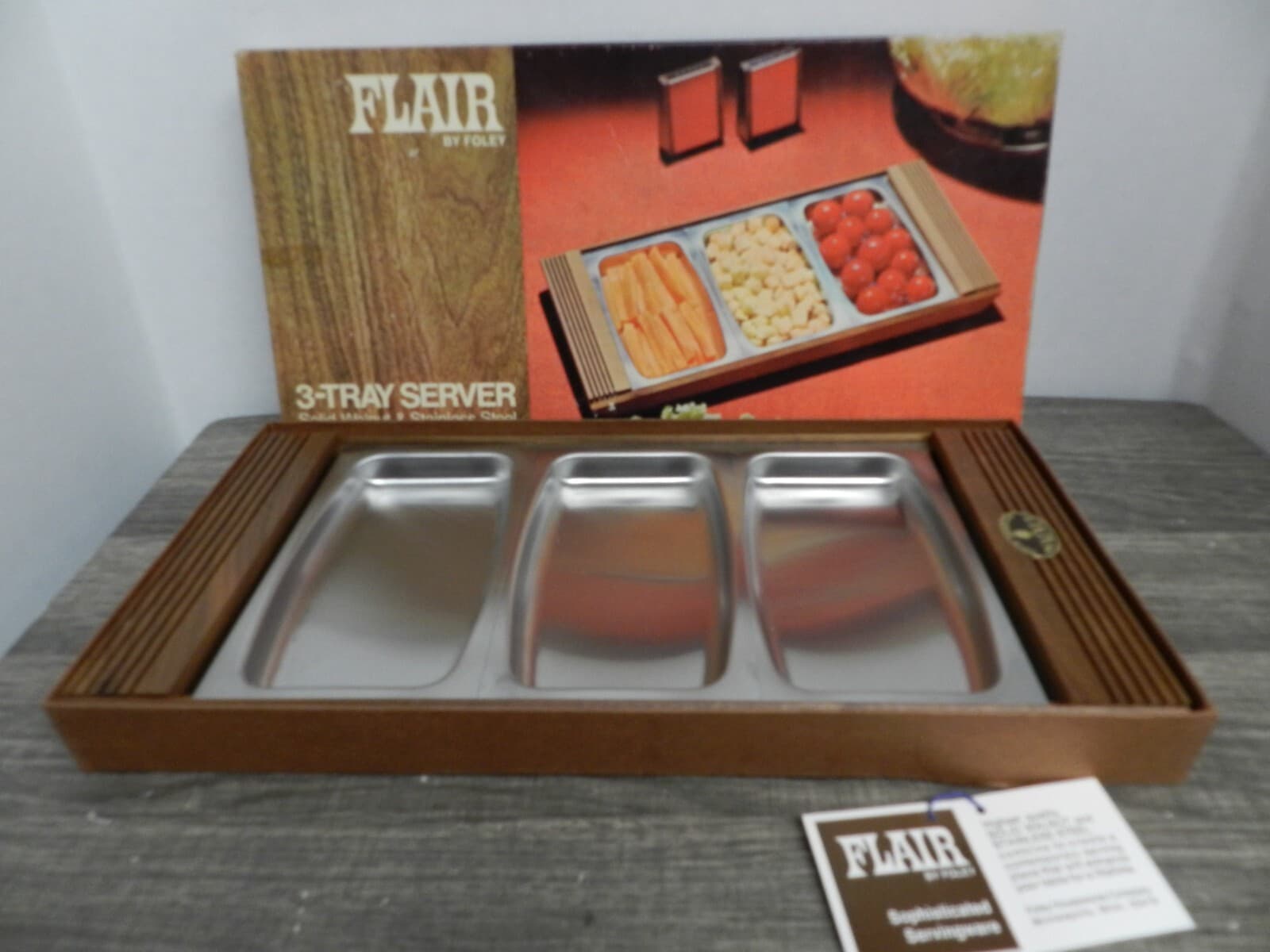 Vintage Foley Flair 3-Tray Server Solid Walnut & Stainless Steel B80J