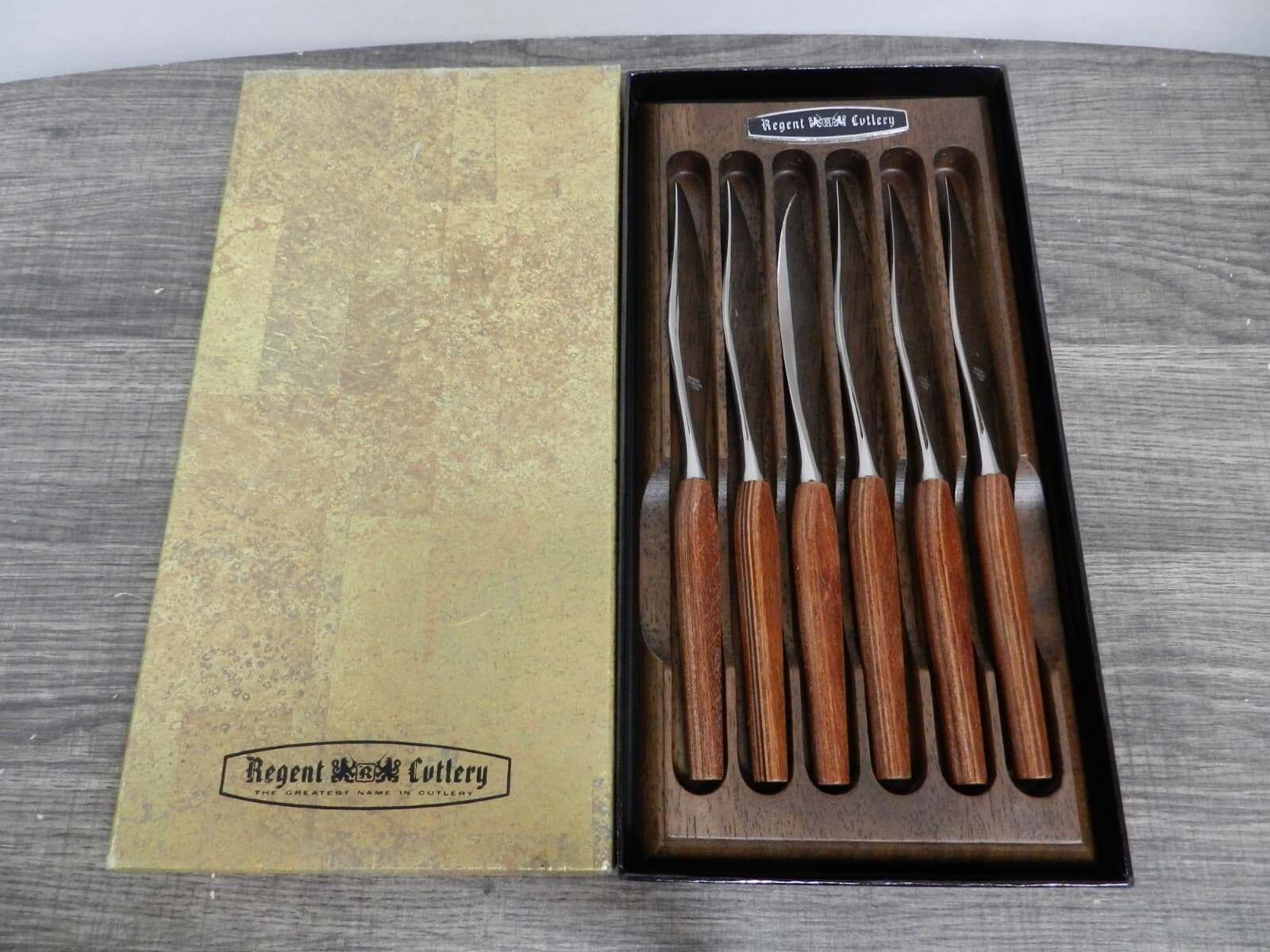 Vintage Rare Find Regent Cutlery 6 Piece Stainless Set Wood Handles B81J