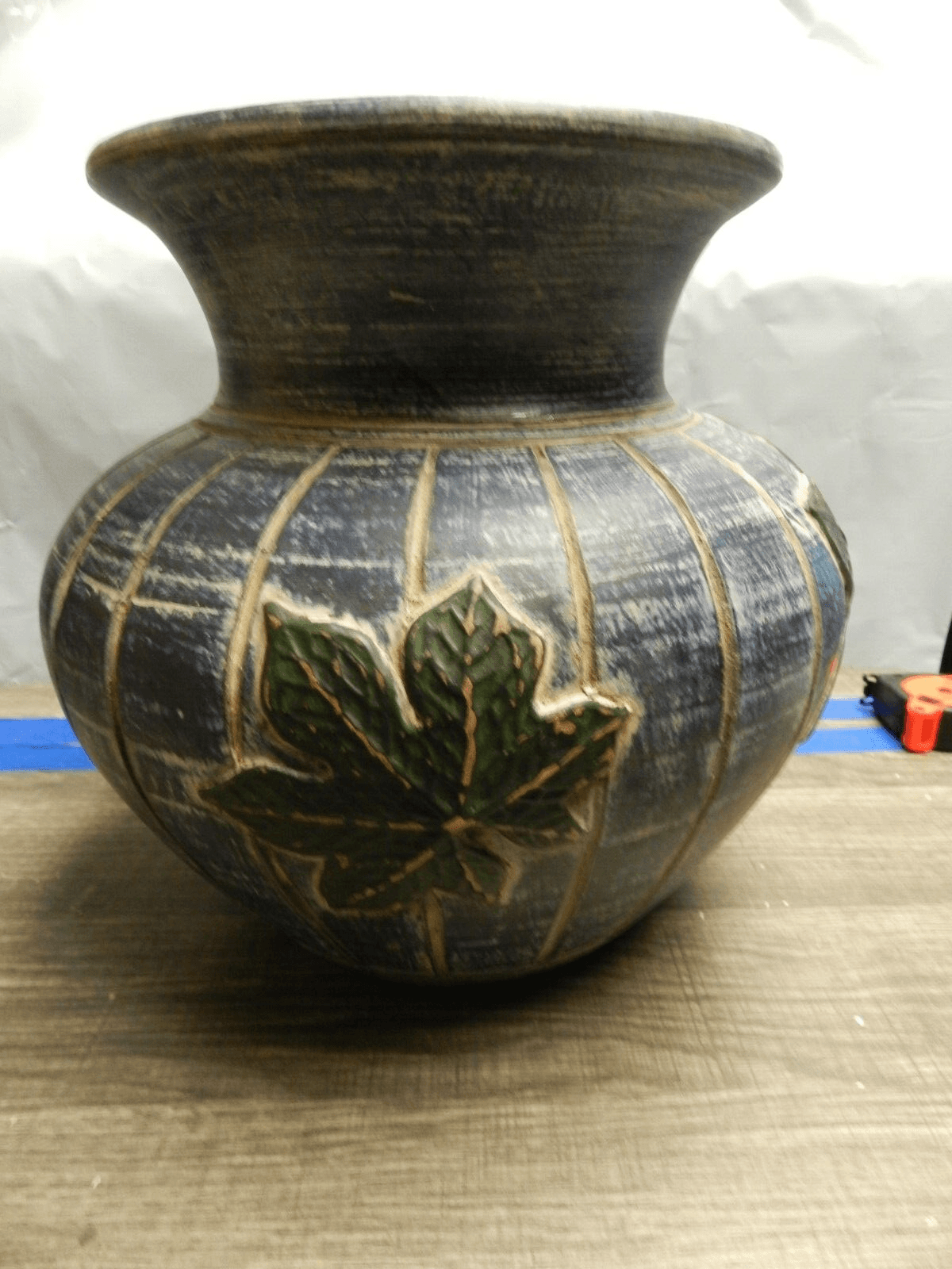 Vintage Nora Fenton Ceramic Blue Green leaf Vase Pottery (K23)