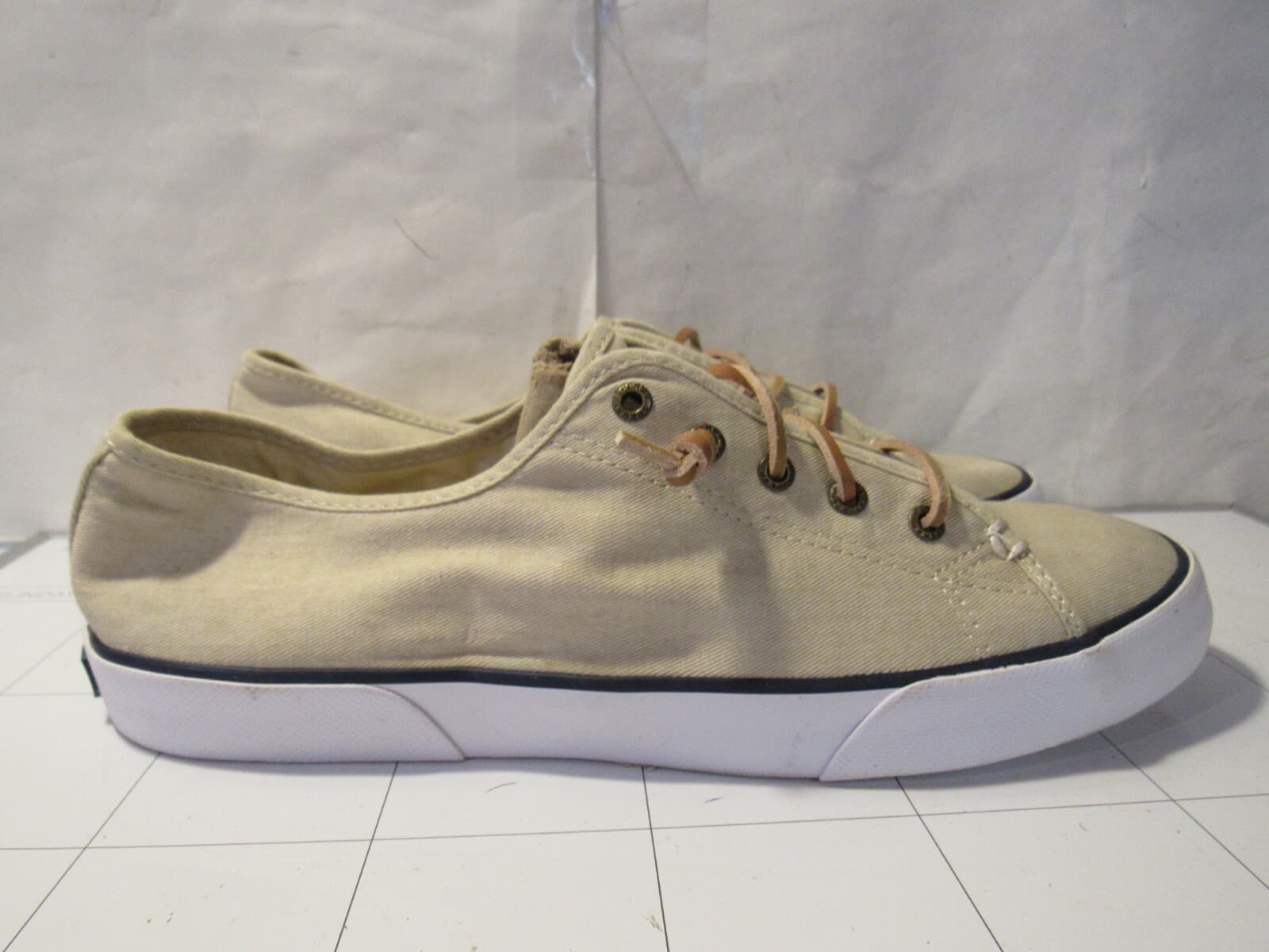 Sperry Top Sider Womens Pier View Sneakers Beige Canvas STS81816 Sz 11 E80