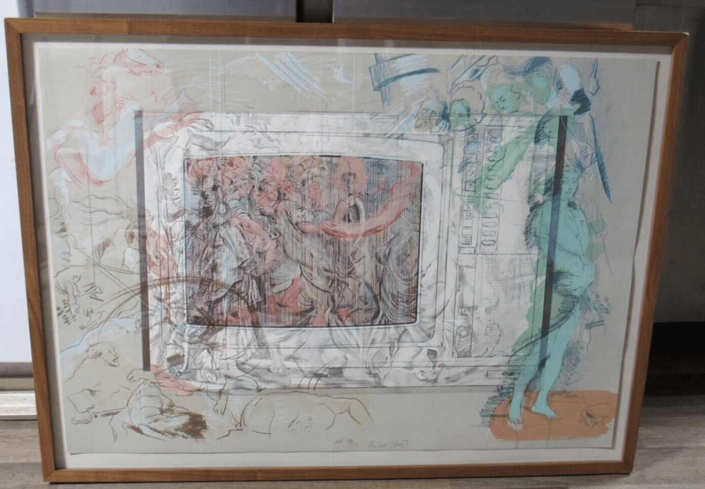 Rainer Gross Television Baroque II, 1979 Lithograph Signed Framed (K)