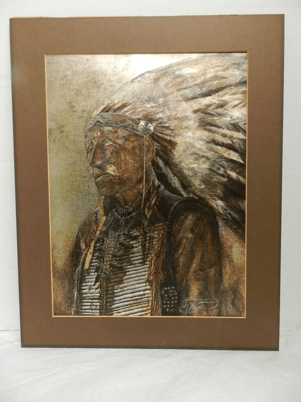 1979 Signed Michael Whipple "The Old Indian" Metal Etching 16" x 12 (K)