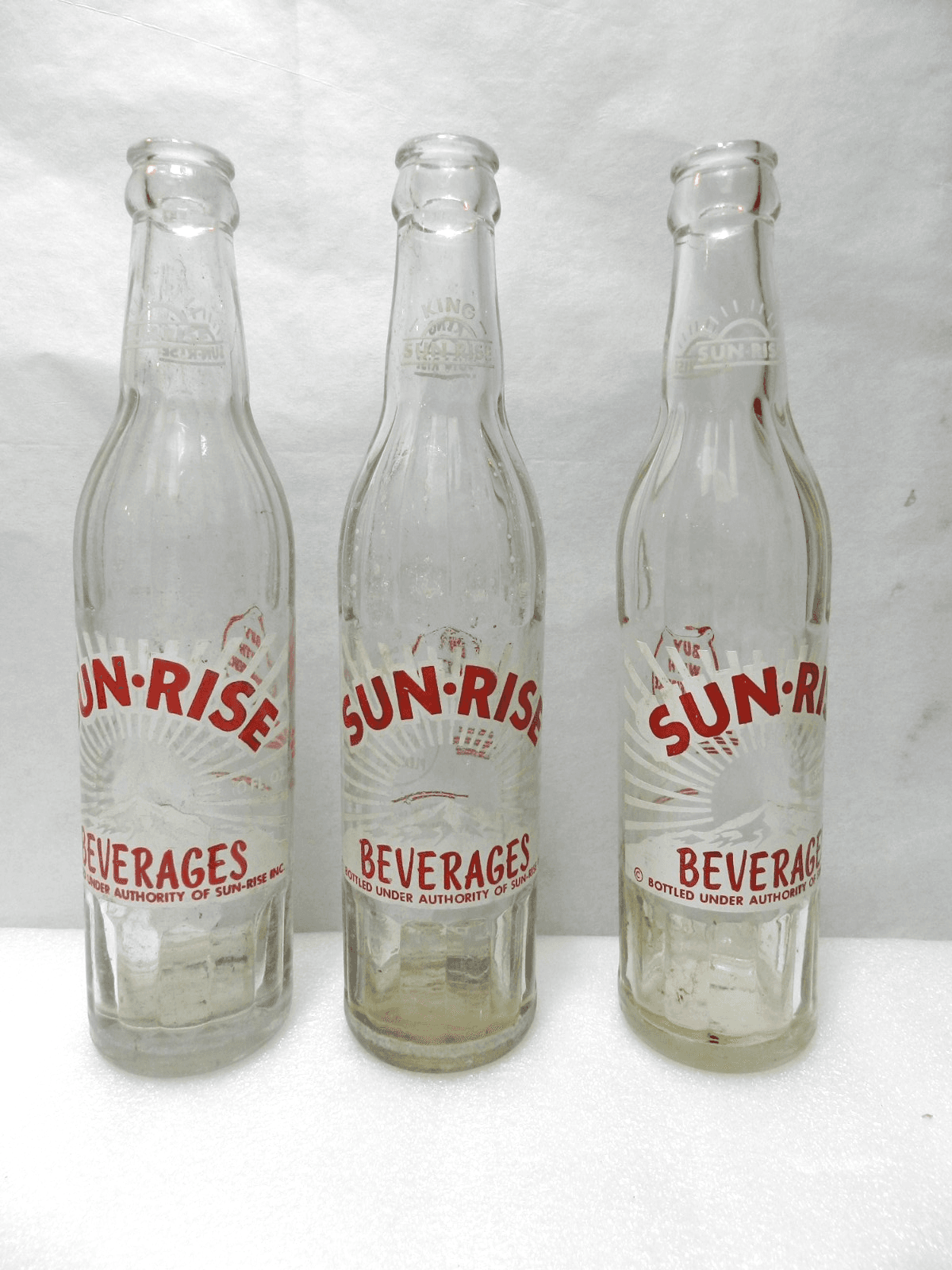 3Vintage Sunrise Sparkling Beverages Soda Pop Bottle Clear Glass 10 oz (D97S)