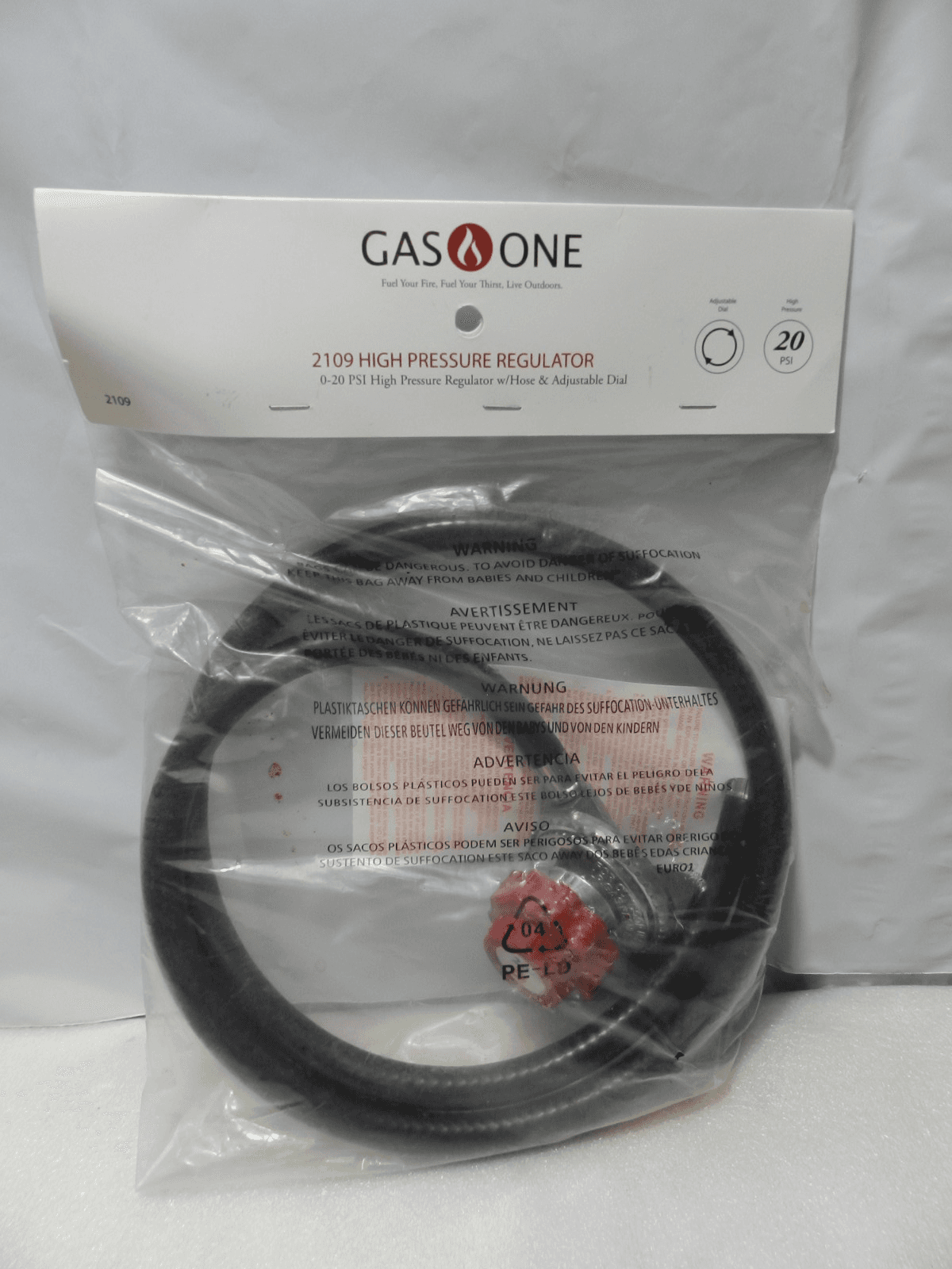 GASONE Propane Regulator - 2109 Brass Orifice 4 ft High Pressure 0-20 PSI (Z99J