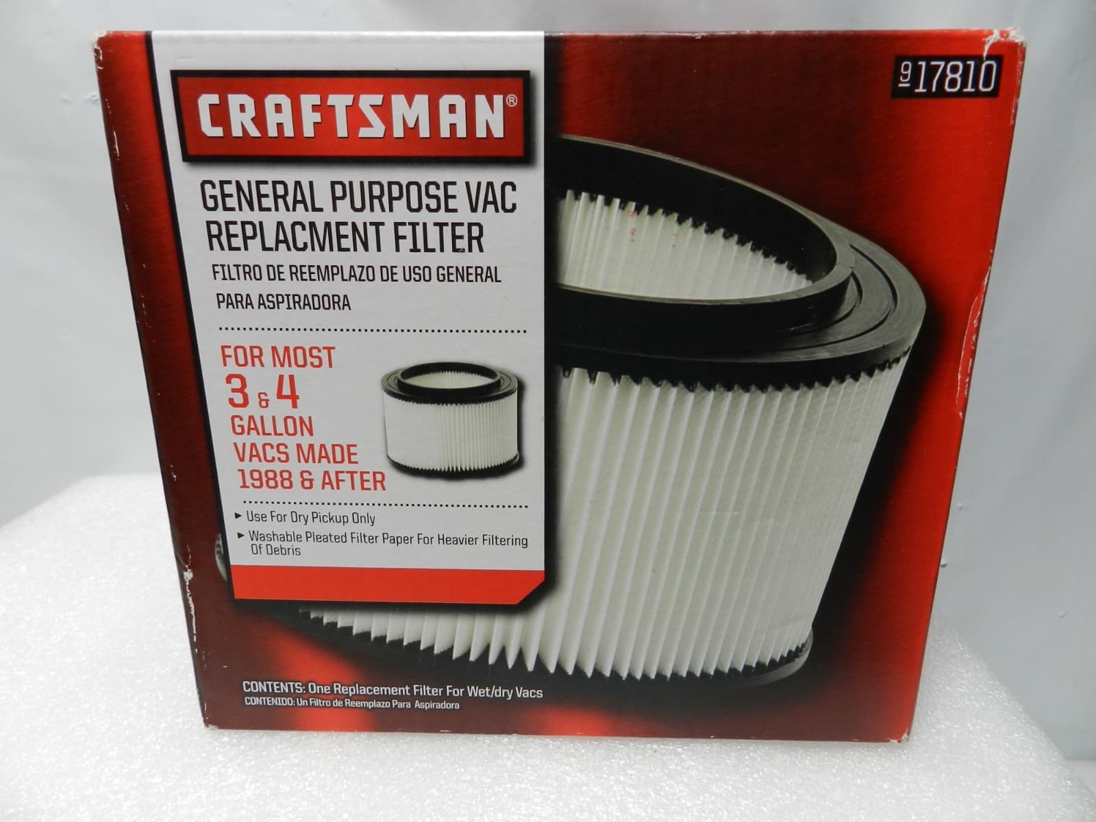 Craftsman Genuine 17810 Wet Dry Vac Replacement Filter General Purpose OEM (L87K