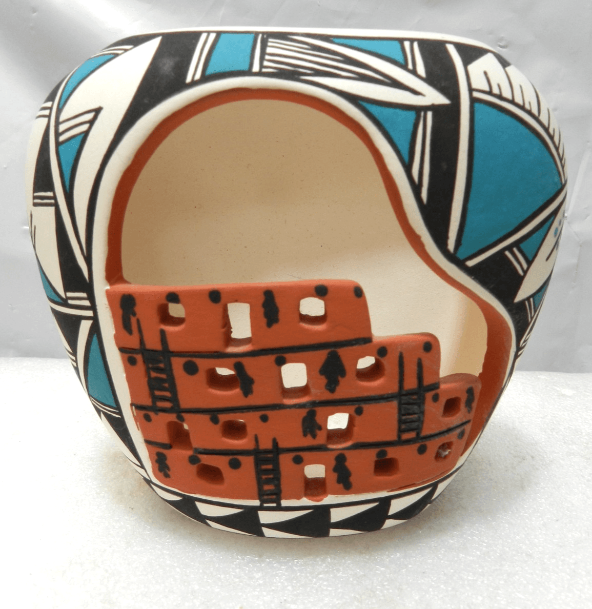 Vintage Acoma Pueblo Pottery “Cliff Dwellers” Handcrafted HandPainted (I17JK)