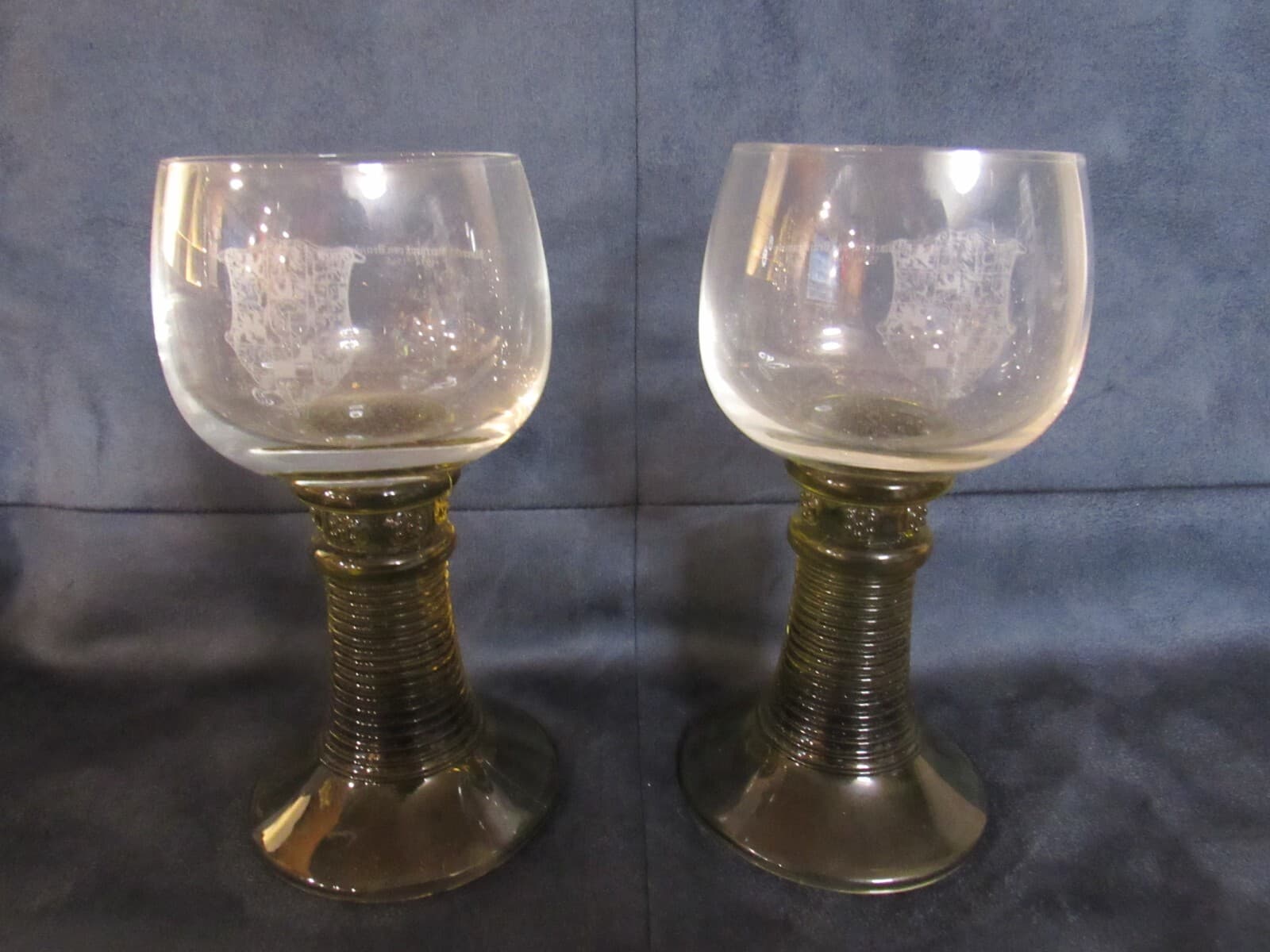 Vintage Albert of Brandenburg Crest BeeHive Wine Glasses Amber Stem German X93S