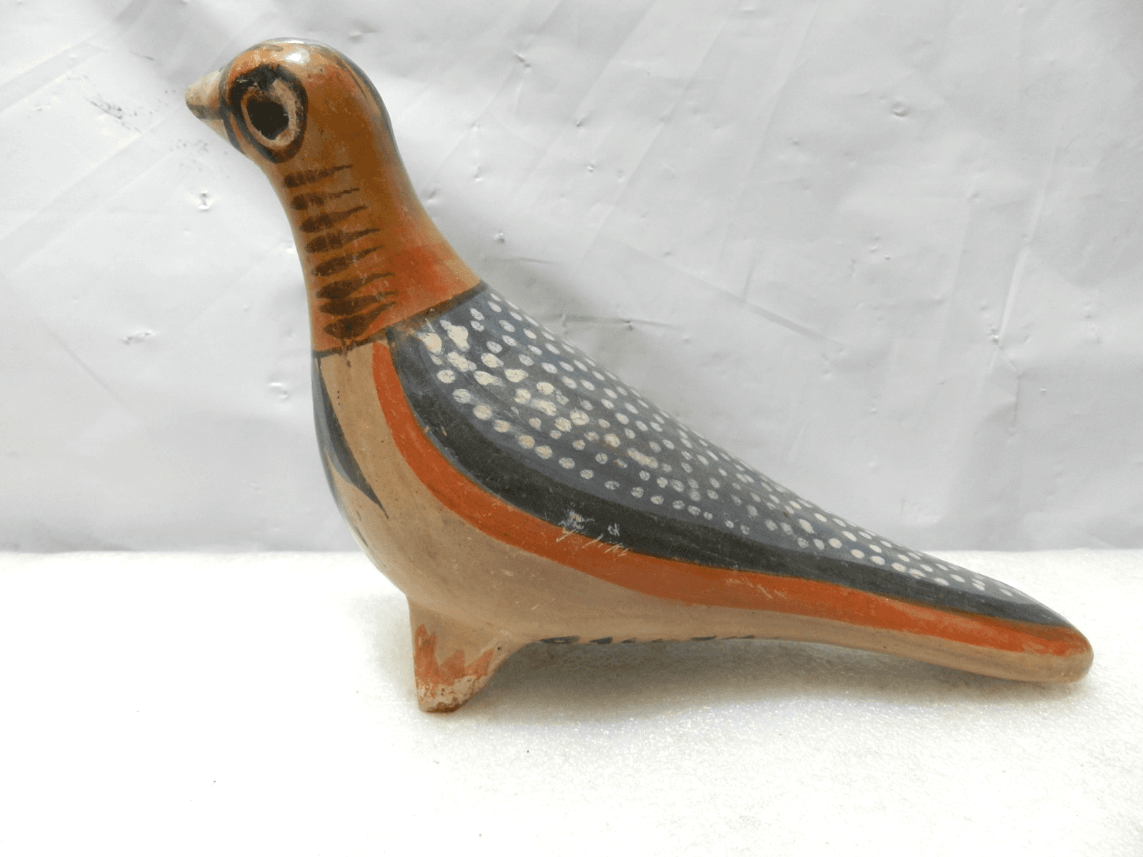 Vintage Mexican Folk Art Tonala Pottery Hand Painted Bird Figurine (I24JK)