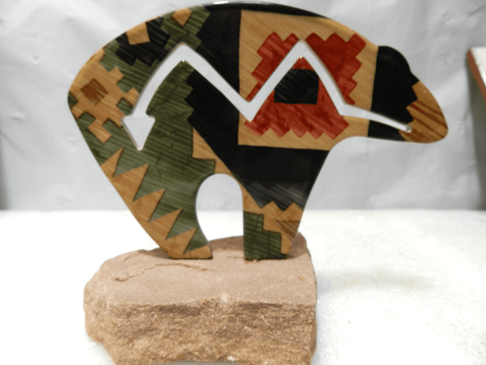 LAZART Bear Petrolglyph Sheet Metal Sculpture Figure on Stone (I25JK)