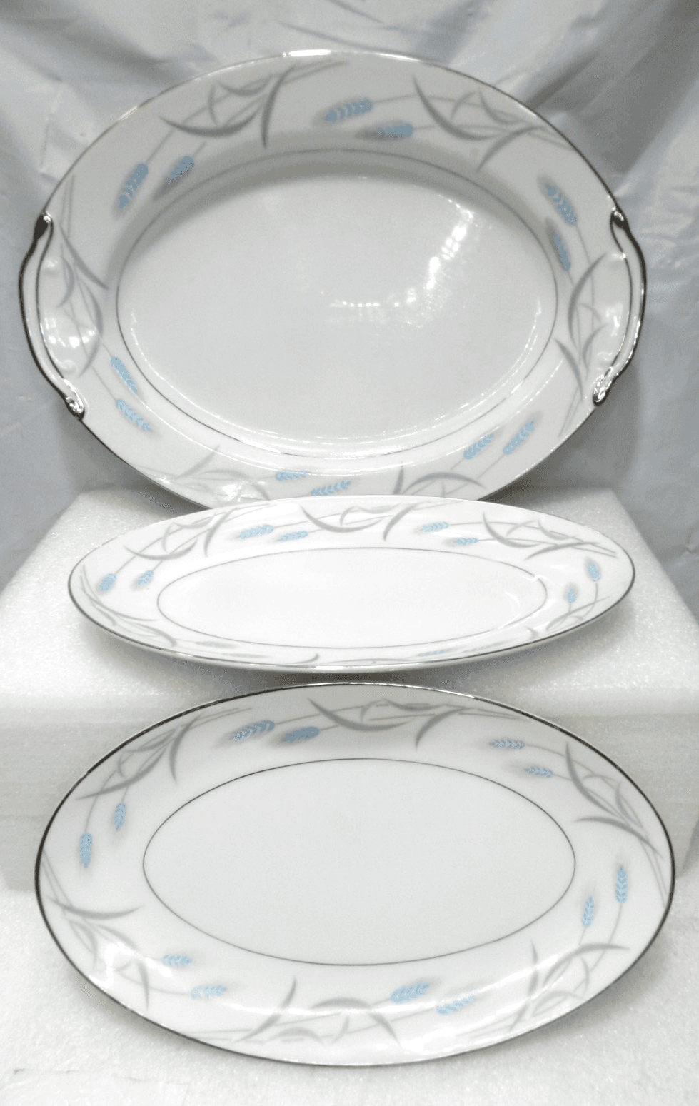 3PC Valmont China Japan Blue ROYAL WHEAT 12" & 9" Oval Serving Platters (K20J)
