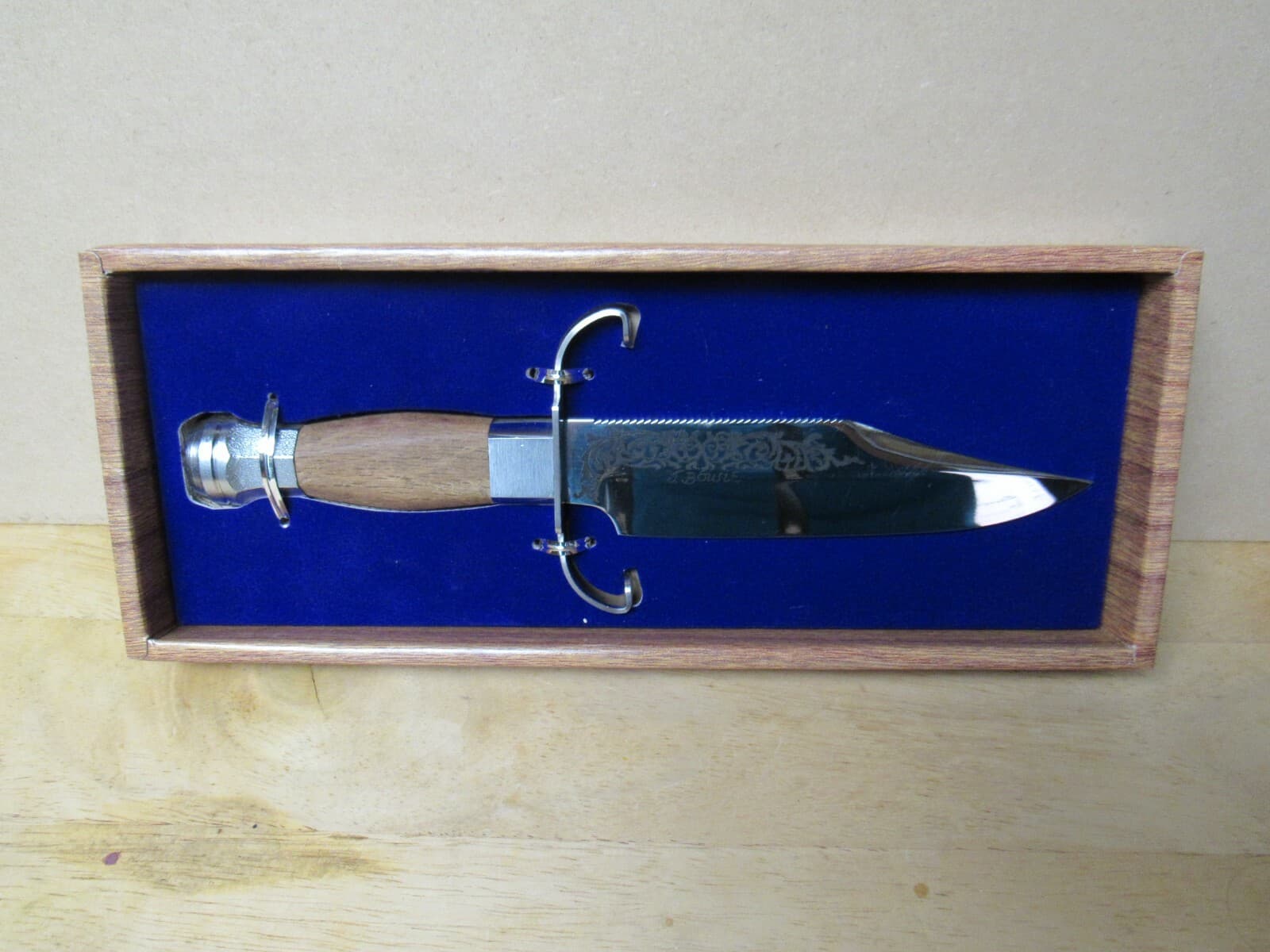 Vintage 10” Fixed Blade J. Bowie Knife Wooden Handle K