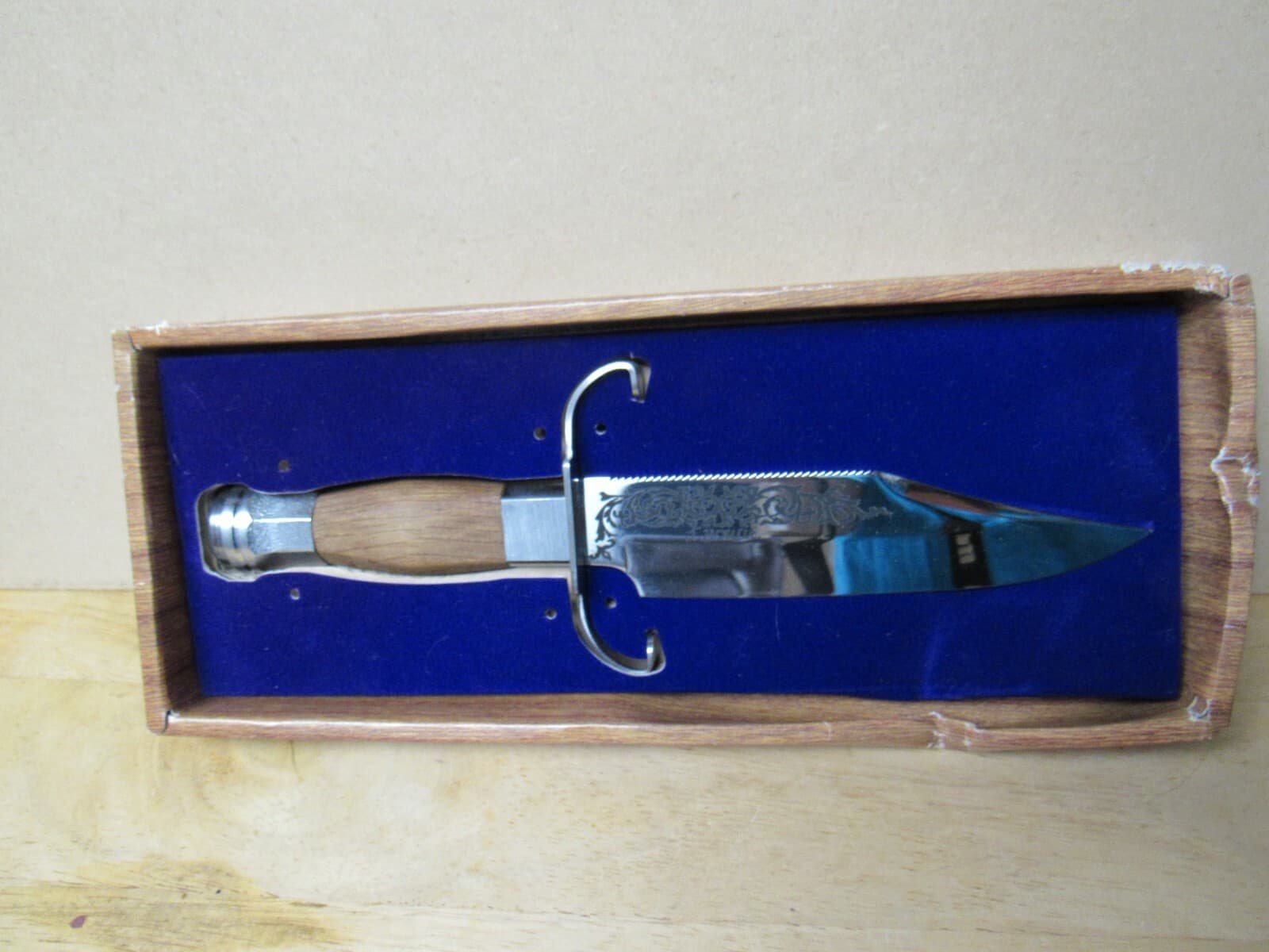 Vintage 10” Fixed Blade J. Bowie Knife Wooden Handle ( K)
