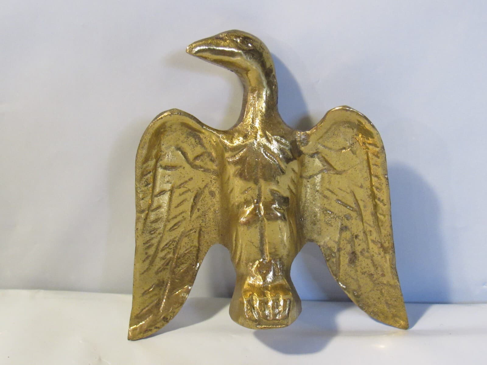 Vintage Eagle Wings Down Hood Ornament Gold Brass 4" Tall X97S