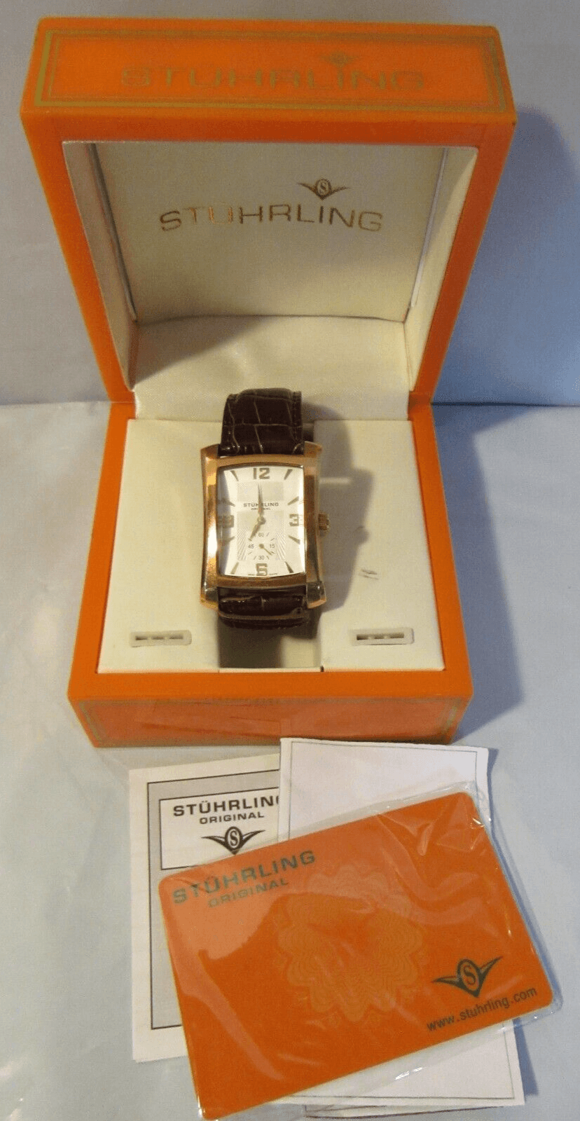 Stuhrling Mens Gold Tone Wrist Watch Stainless Steel Deployant Buckle X98S