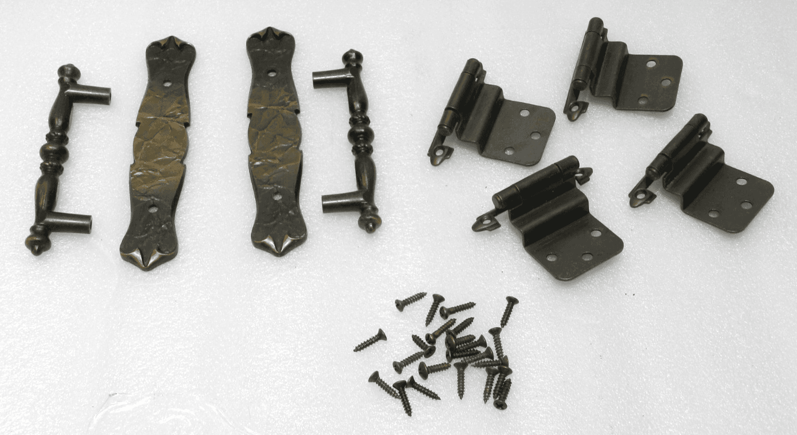 Vintage Amerock Cabinet Pulls & Brass Toned Hinges 3/8" Inset Antique Gold (E14J