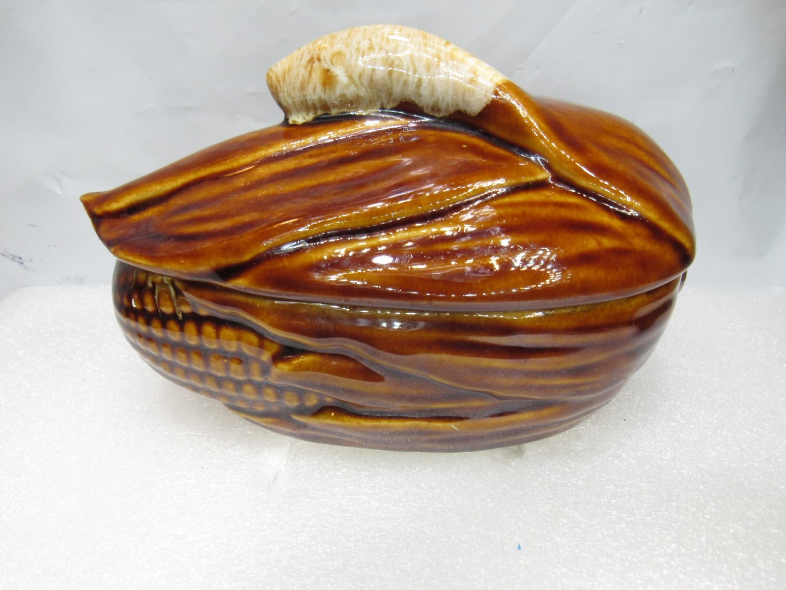 VTG Terrace Maize Ware Brown Drip Shawnee Corn Cob King Covered Dish #73 (I42S)