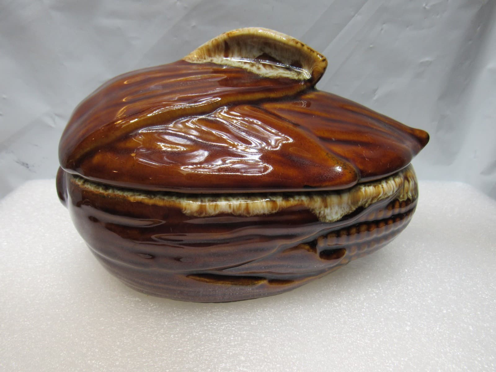 VTG Terrace Maize Ware Brown Drip Shawnee Corn Cob King Covered Dish #73 (I39S)