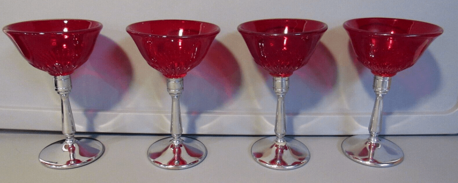 Vintage Ruby Red/Cranberry Glass & Silver Stemmed Goblets - Set of 4 W17S