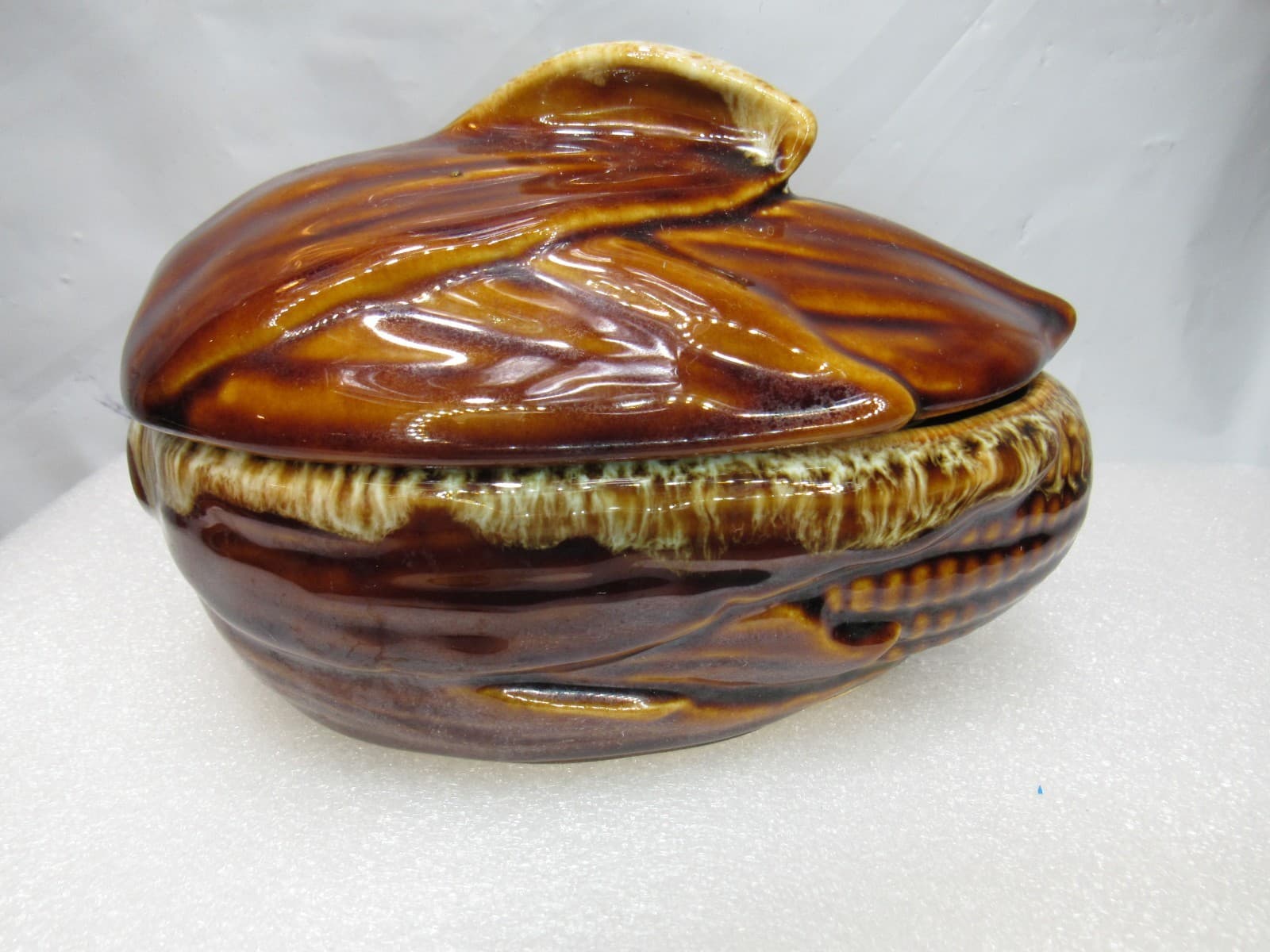 VTG Terrace Maize Ware Brown Drip Shawnee Corn Cob King Covered Dish #73 (I40S)