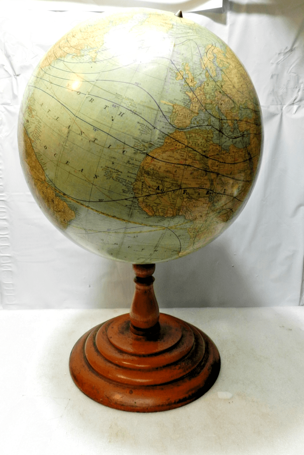 Rare 1890's 12" Rand McNally Terrestrial Globe on Wooden Stand (L44S)