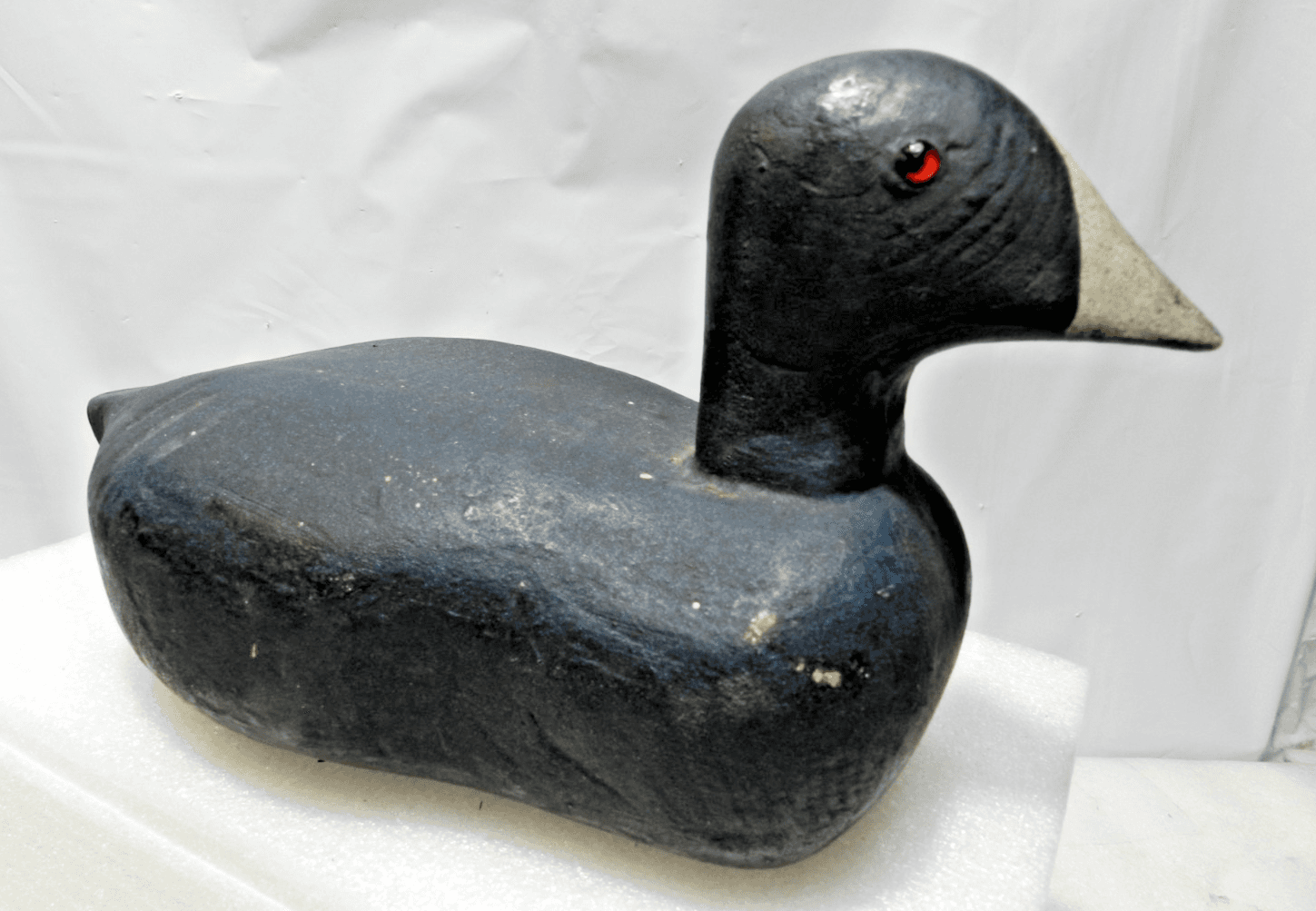 Antique Primitive Wood Carved Coot Duck Decoy w/Glass Eyes Folk Art 12" (I94S)