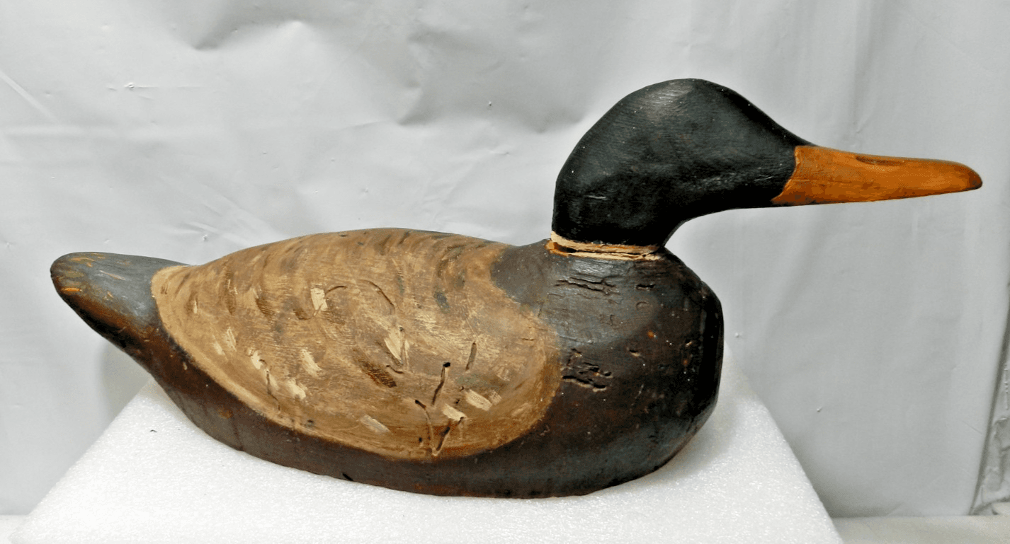 Antique Primitive Weathered Wooden Mallard Duck Decoy 17" Folk Rustic (I93S)