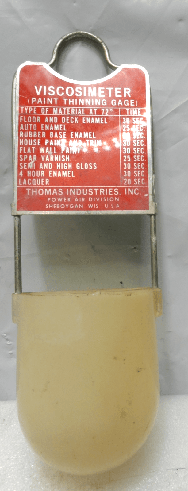 Vintage Paint Viscosimeter Thinning Gauge w/Chart Thomas Industries (J35J