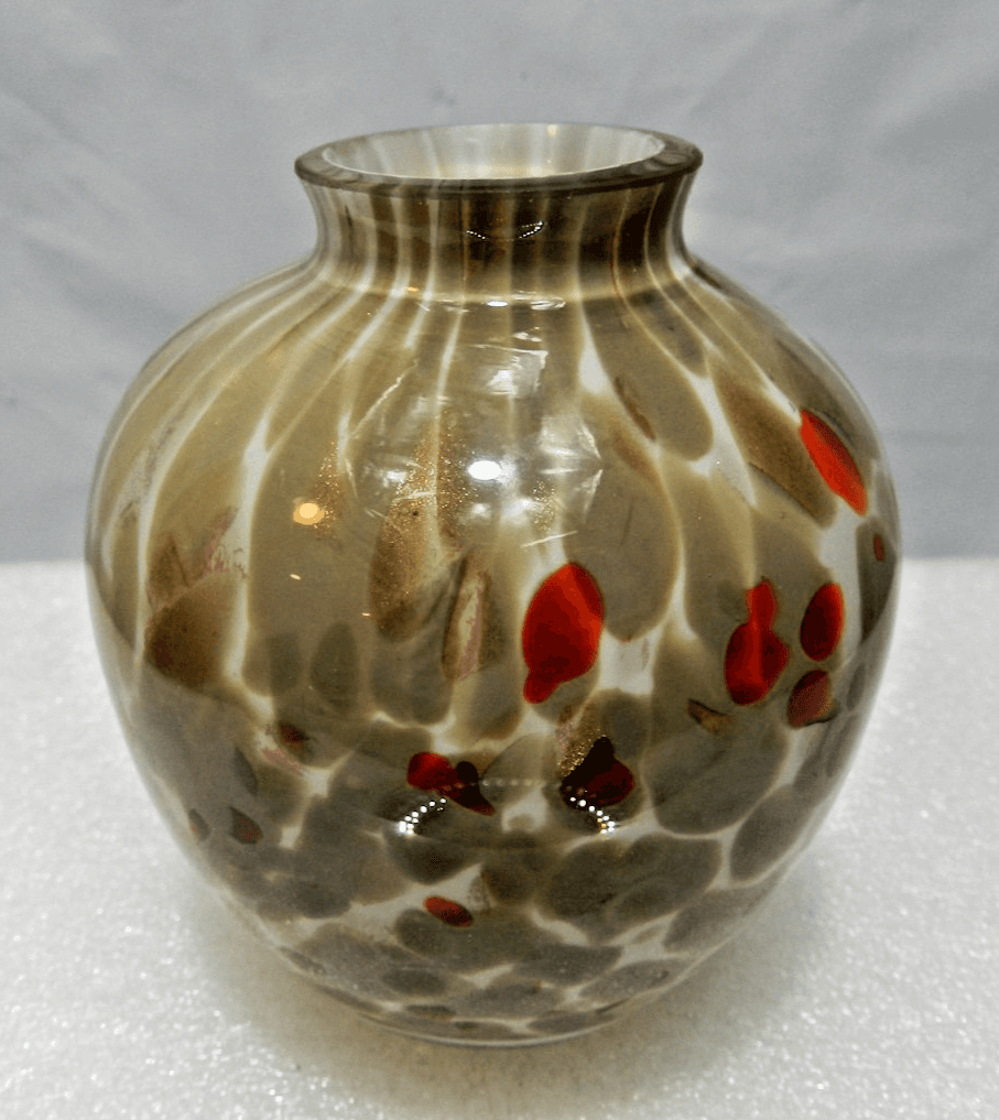 Vintage Art Glass Blown Brown Cream Red Speckled 4" Bud Vase (M3S)