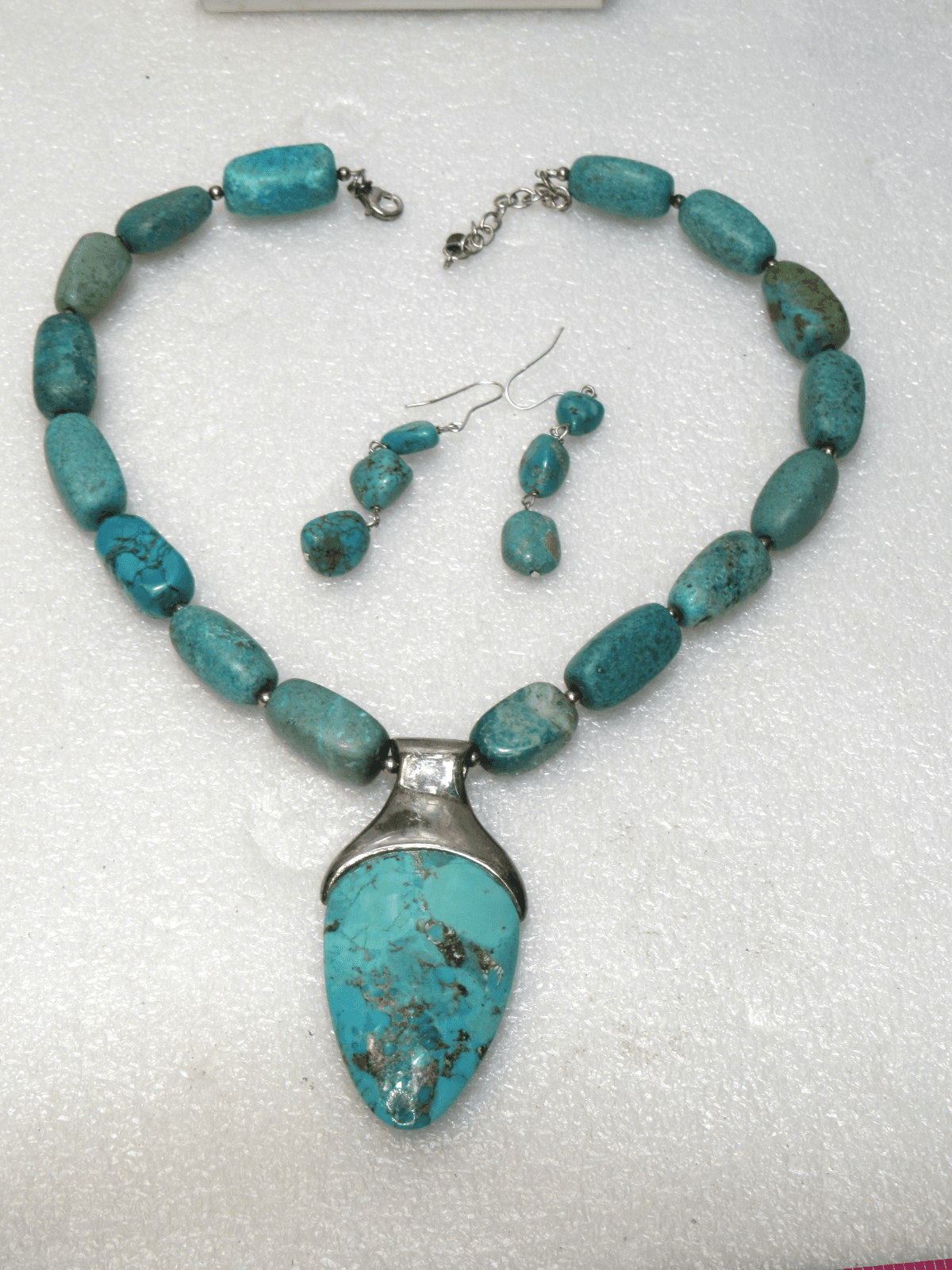 BARSE Turquoise With Silver Necklace & Earrings Set (U65JJ)