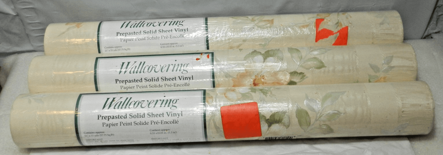 3 Brewster Wallpaper Floral Embossed Pre Pasted Vinyl Peach/Tan Vintage M11J