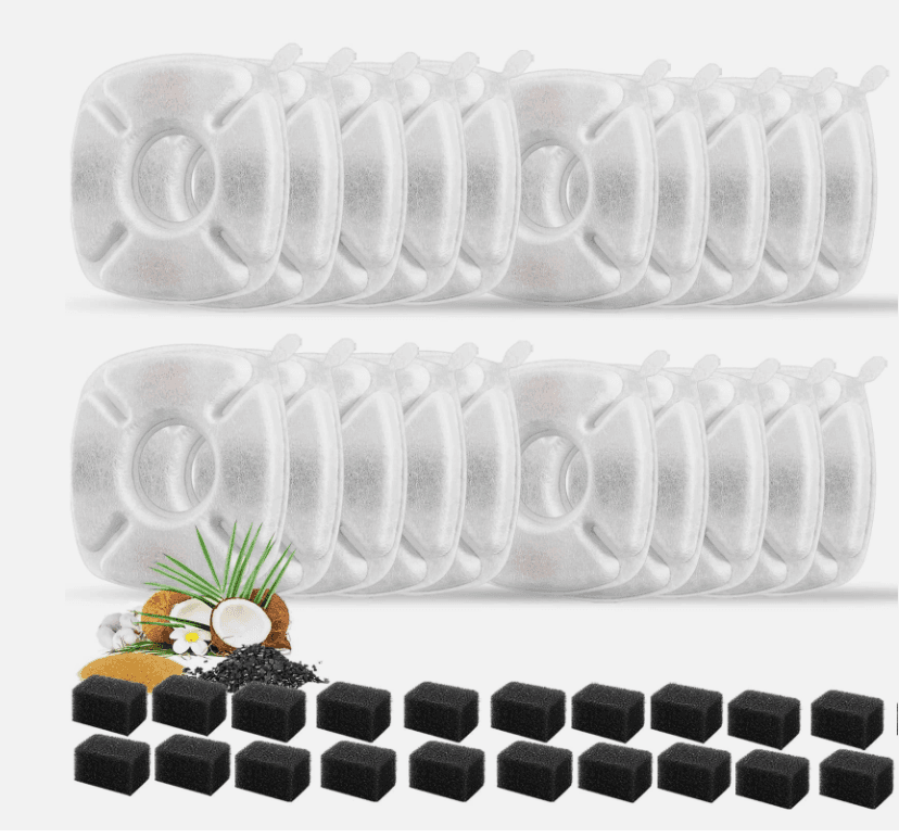 20 Pcs Cat Water Fountain Replacement Filters w/20 Pk Pre-Filter Sponges (M5K)