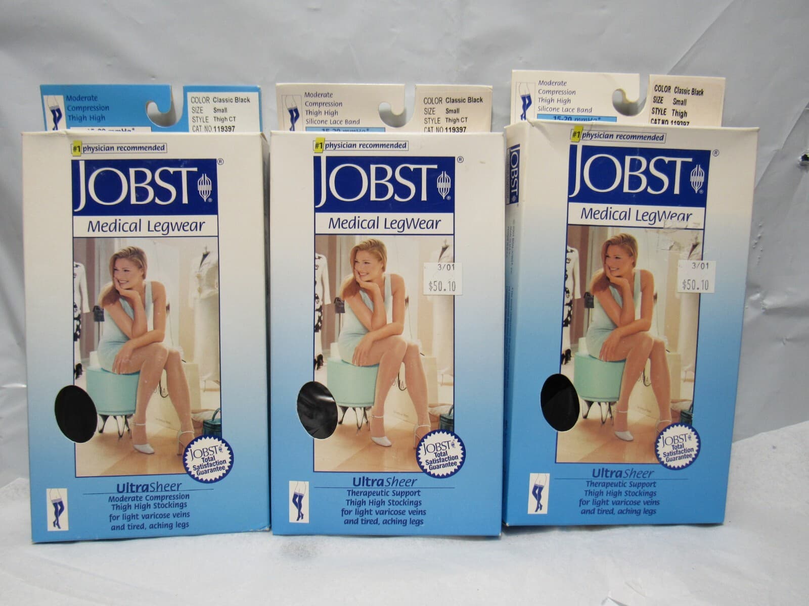 3 Jobst Ultrasheer Thigh High CT Silicone Lace Band 15 -20 mmHg SMALL Black N39M