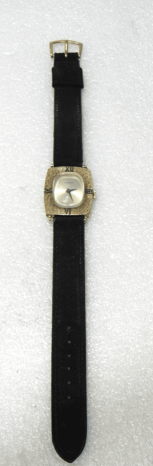 Vintage Longines 370 10K Gold Filled Roman Numeral Black Band Mens Watch (U89JJ)