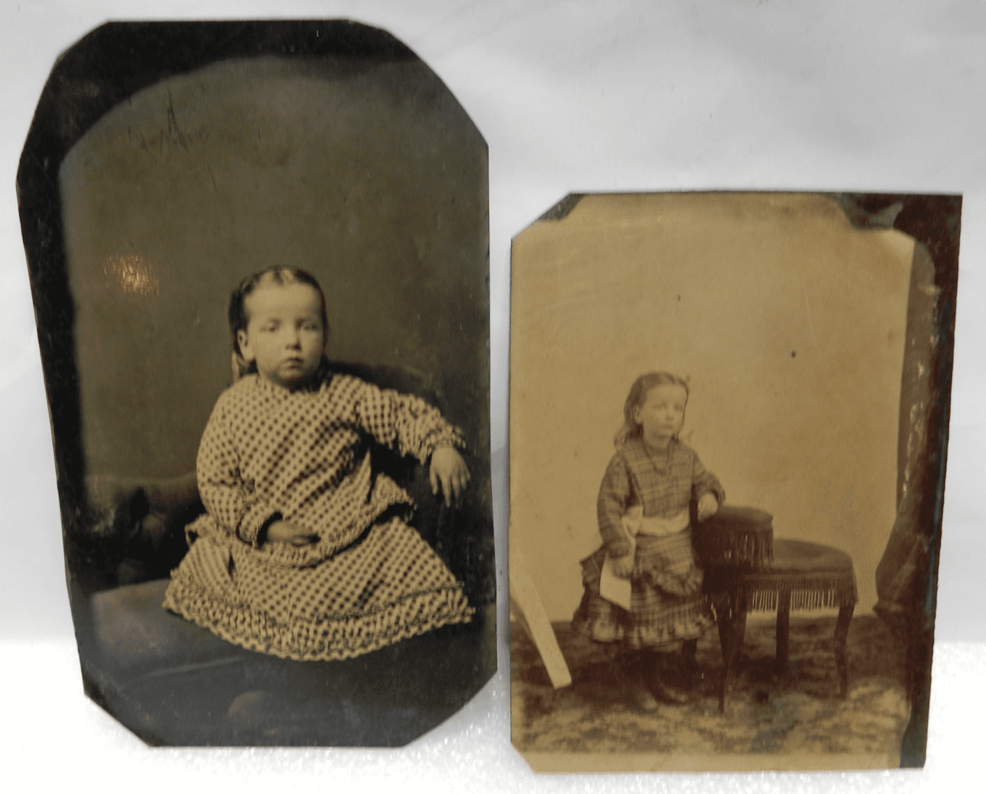 2 Antique Tin Type Photo Young Victorian Girls/Toddlers Black White (I57S)