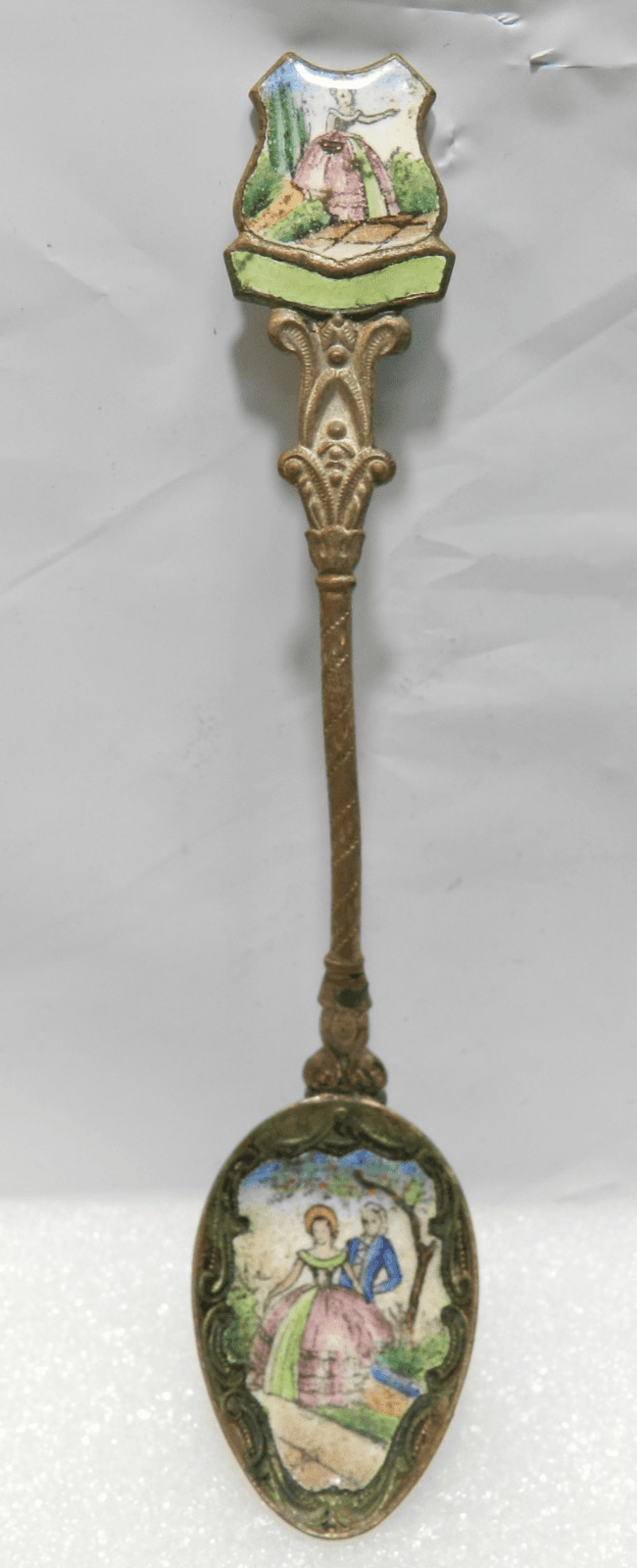 Vintage Czechoslovakia Porcelain Enamel Gold Plated Spoon (I63S)