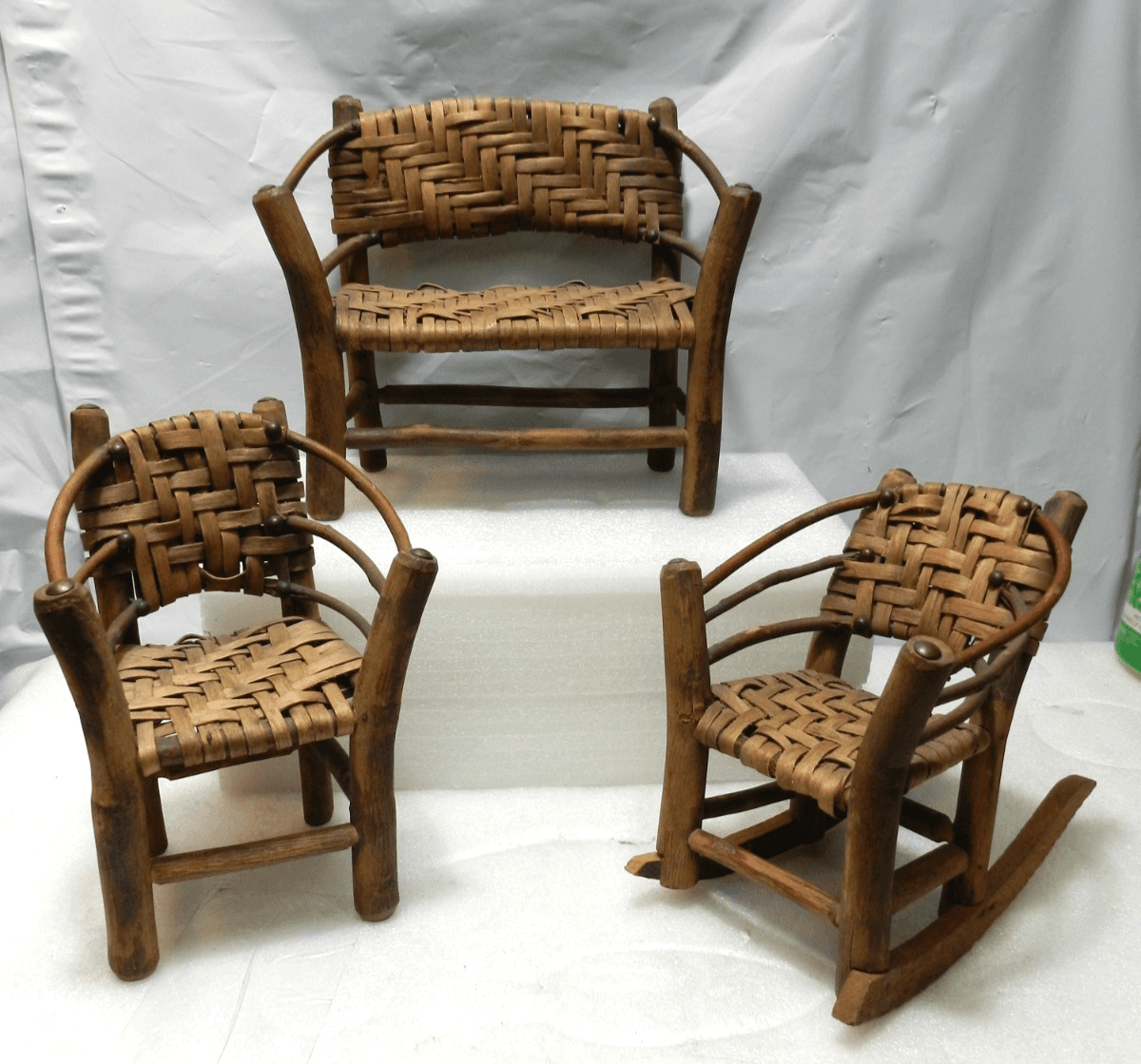 Adirondack / Old Hickory Bench Rocker & Arm Chair Miniature Doll Furniture I66S