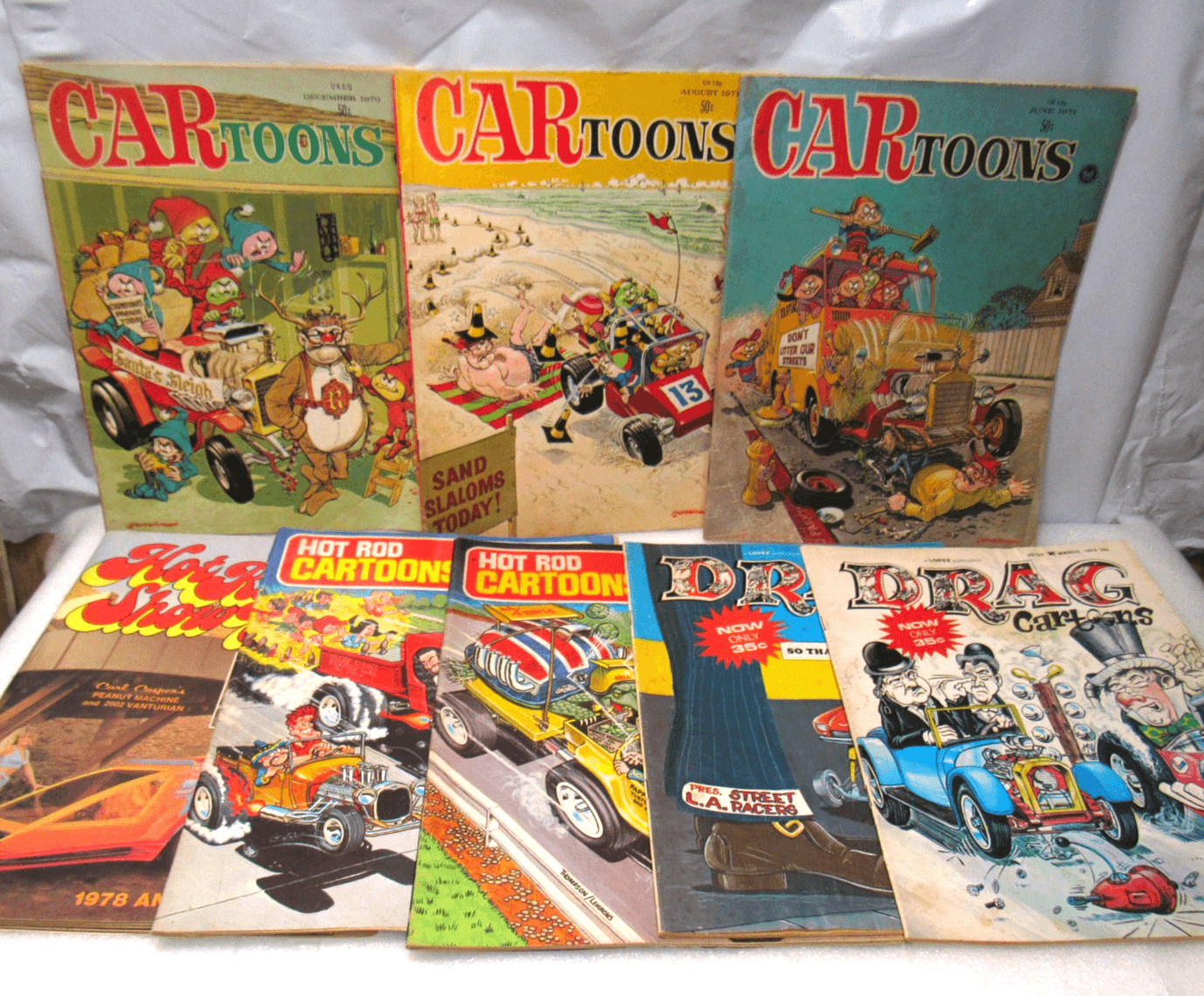 8 vtg Hot Rod Drag CAR Toons Cartoons /Hot Rod Show World Magazines 70's G37JJ