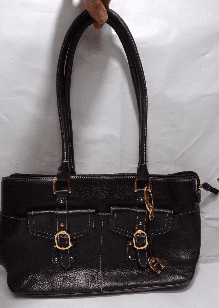 Eithan Aigner Black Pebbled Leather Shoulder Bag (N53K)