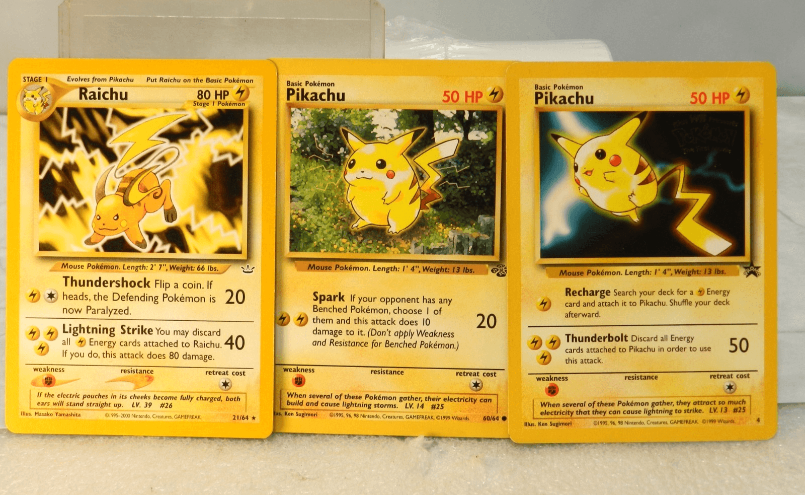 3 Vintage 1999 Pokémon Pikachu 60/64 #4 / Richu Cards 21/61 Near Mint (X77JJ)