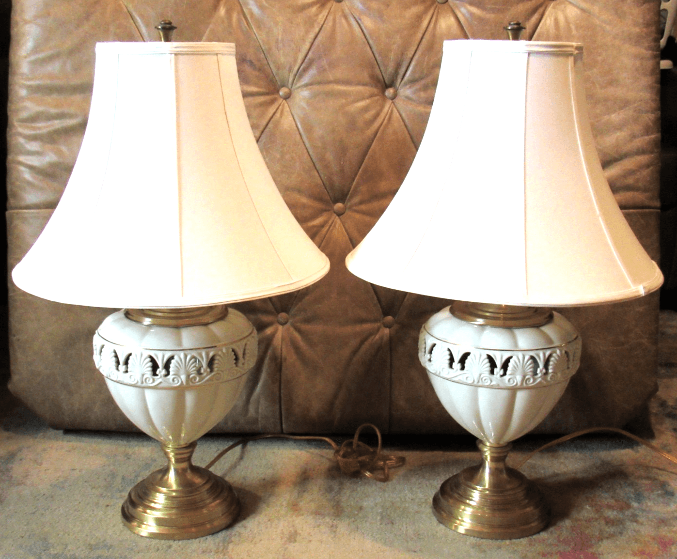 Rare LENOX QUOIZEL ATHENIAN TABLE LAMPS BRASS FINISH 30.5"H x 15"D 3 Way I75J