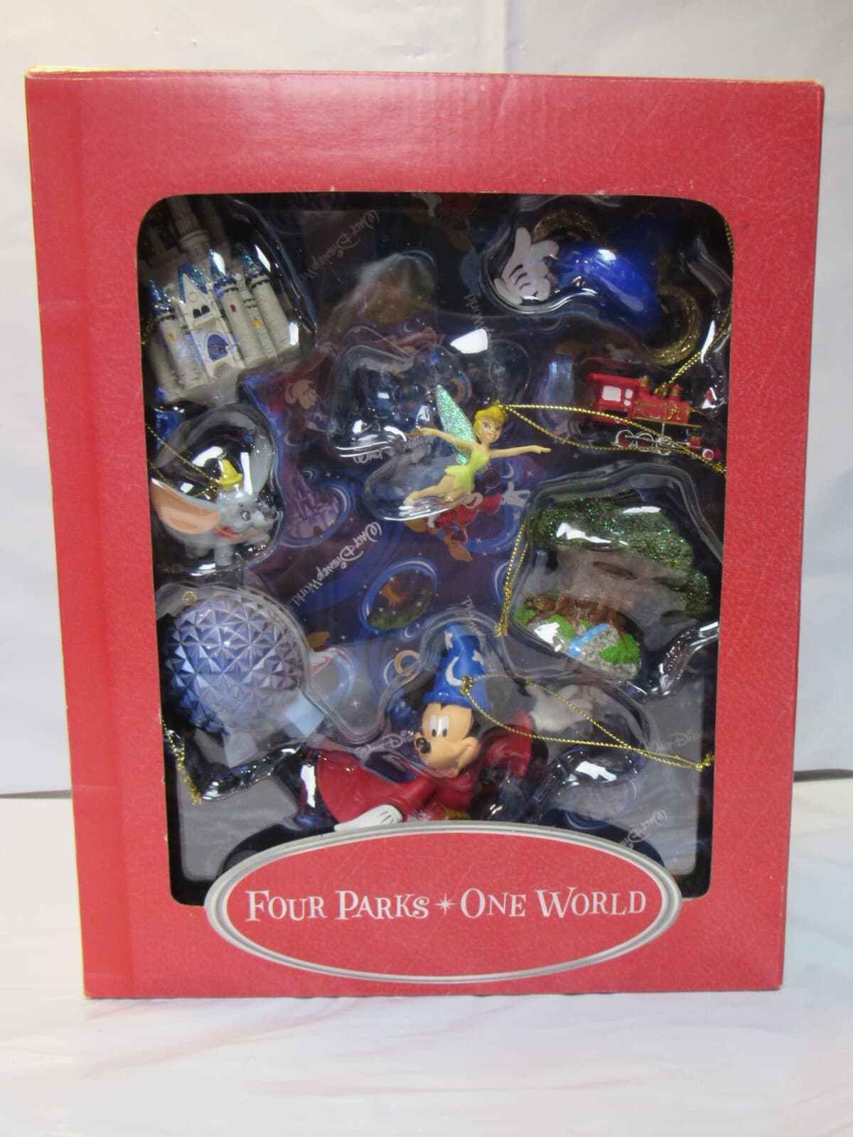Rare Retired Disney Four Parks One World Story Book Ornament 8Piece Set L73M