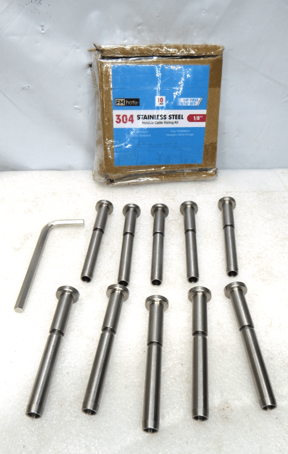 10Pk 1/8" Invisible Cable Railing Kit, Stainless Steel Invisible 304 (I82J)