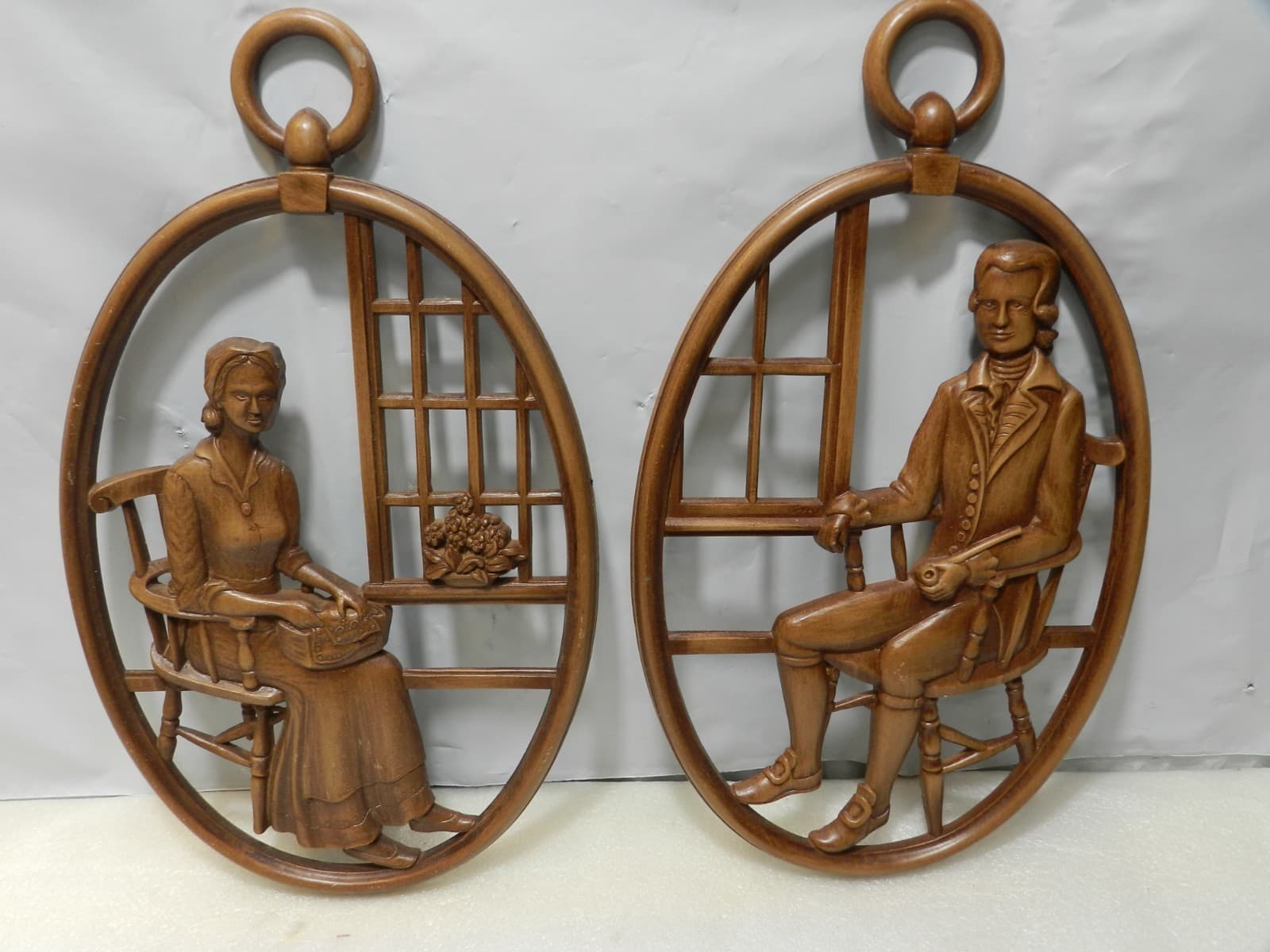 Vintage Syroco Wall Plaques 1960's Colonial John & Priscilla 12" B3868 A3868 Z62