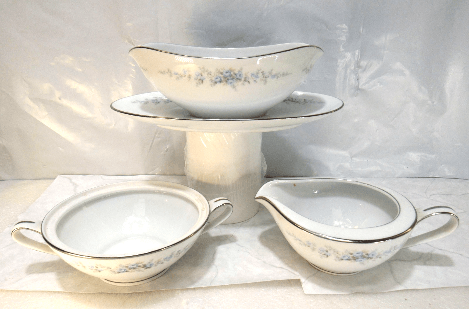 3Pc Retired NORITAKE ROSEBERRY 6241 Japan - Gravy Boat / Creamer / Sugar X86K