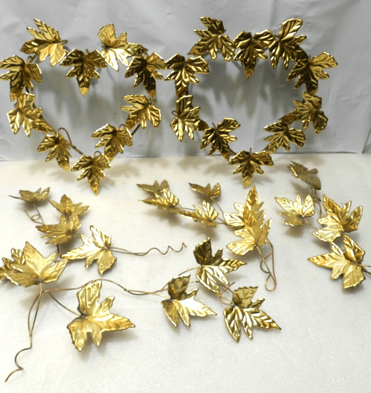 6 pc Vintage Home Interior Brass Metal Leaf Heart Shaped & 4 Leaves Stems (Z67J)