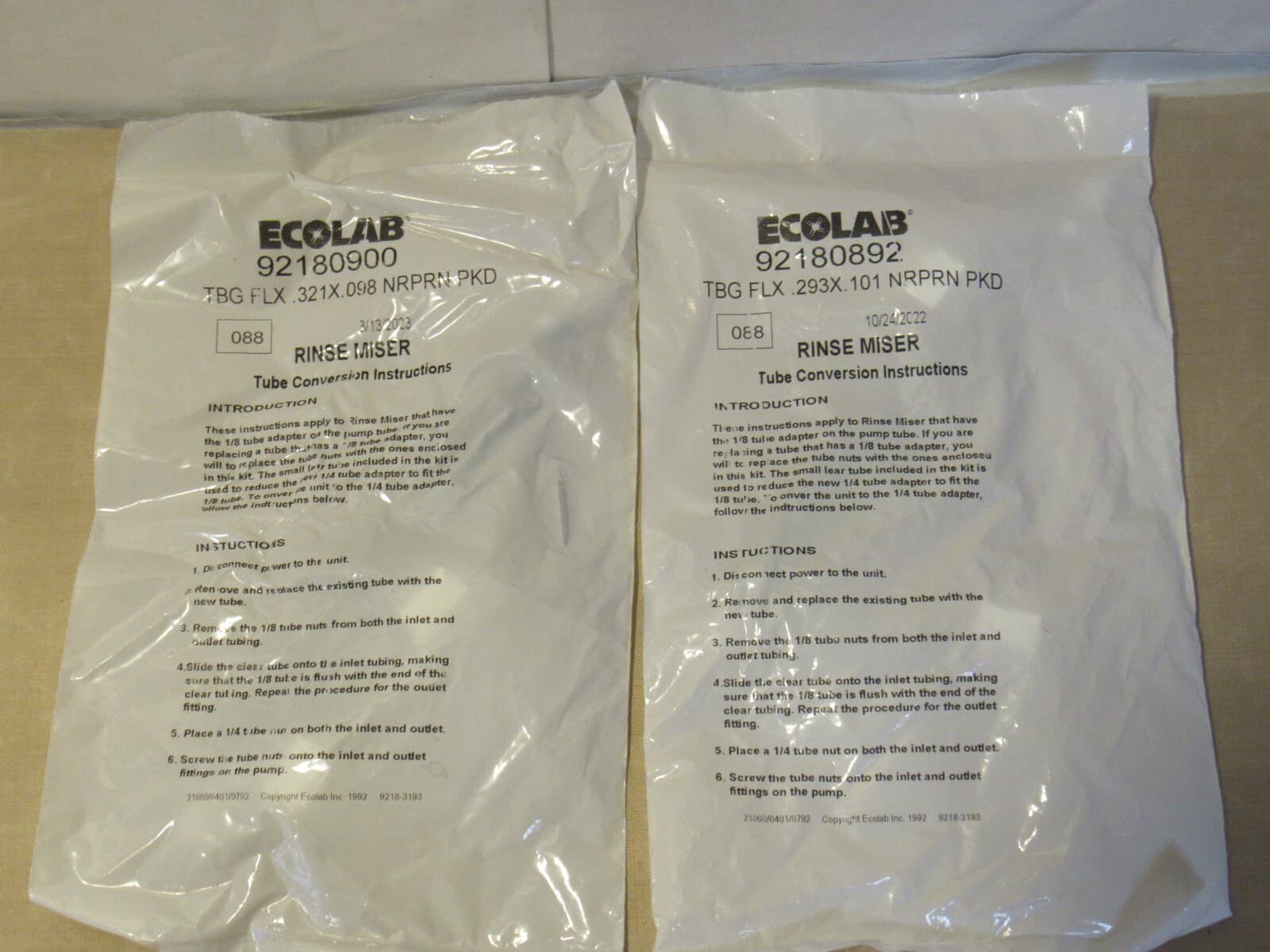 2 NEW Ecolab Rinse Miser Tubing Kit 0.321"x0.098", 92180900 W36K
