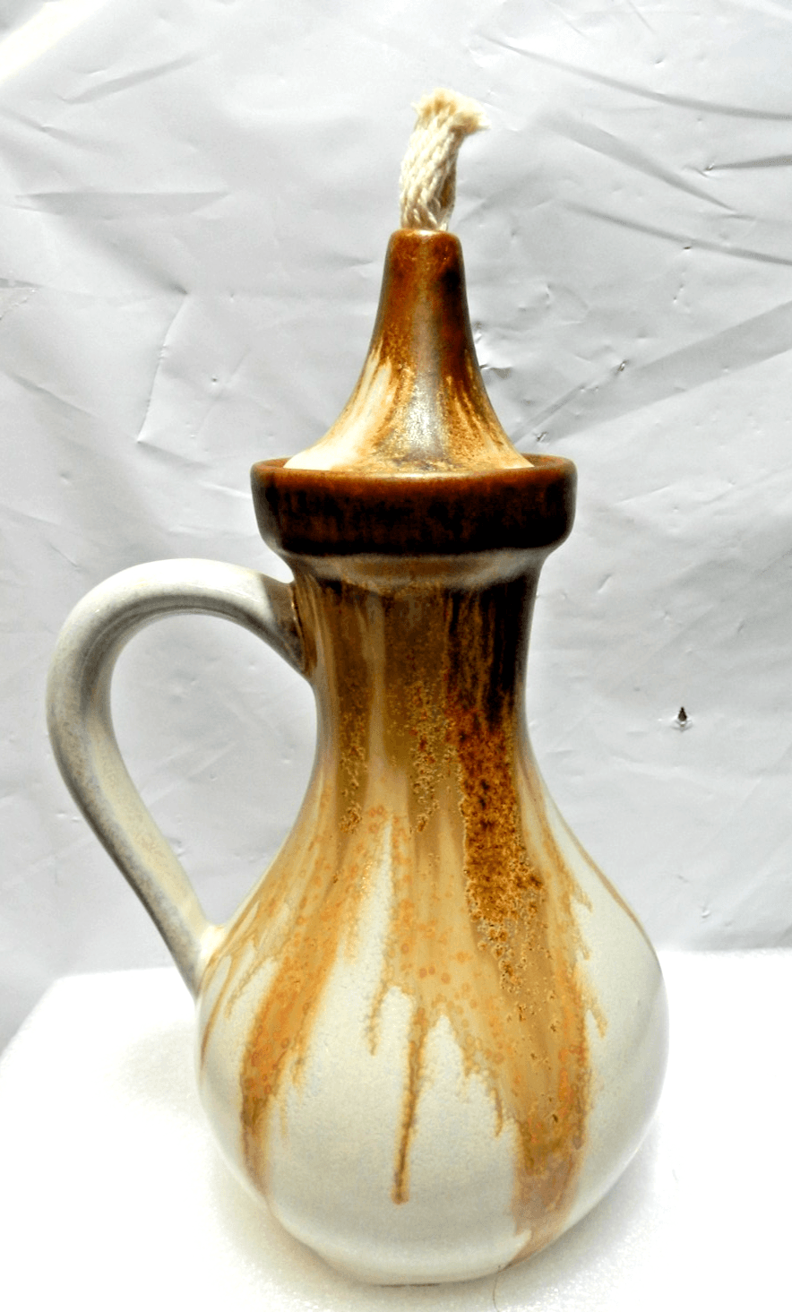 Vintage PIGEON FORGE POTTERY Gold Brown GLAZE Oil Lamp 7.5" (H19S)