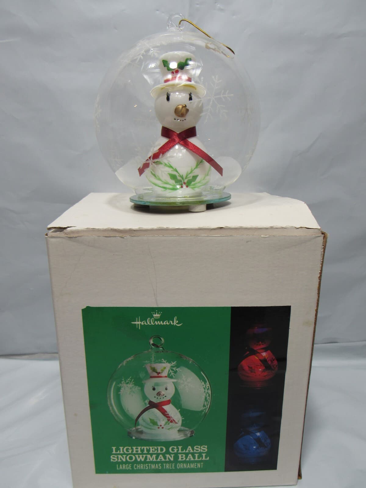Hallmark Keepsake Lighted Snowman Glass Ball Lighted Ornament (M2M)