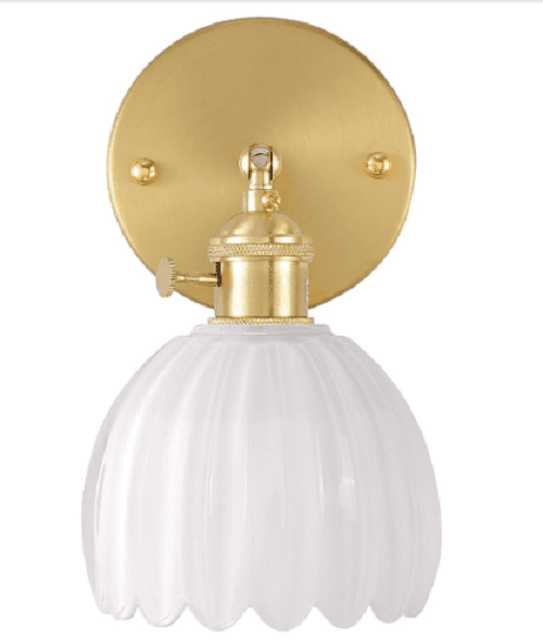 Shenmoyl Battery Operated Wall Sconce White Tulip Glass Lampshade w Remote H31K