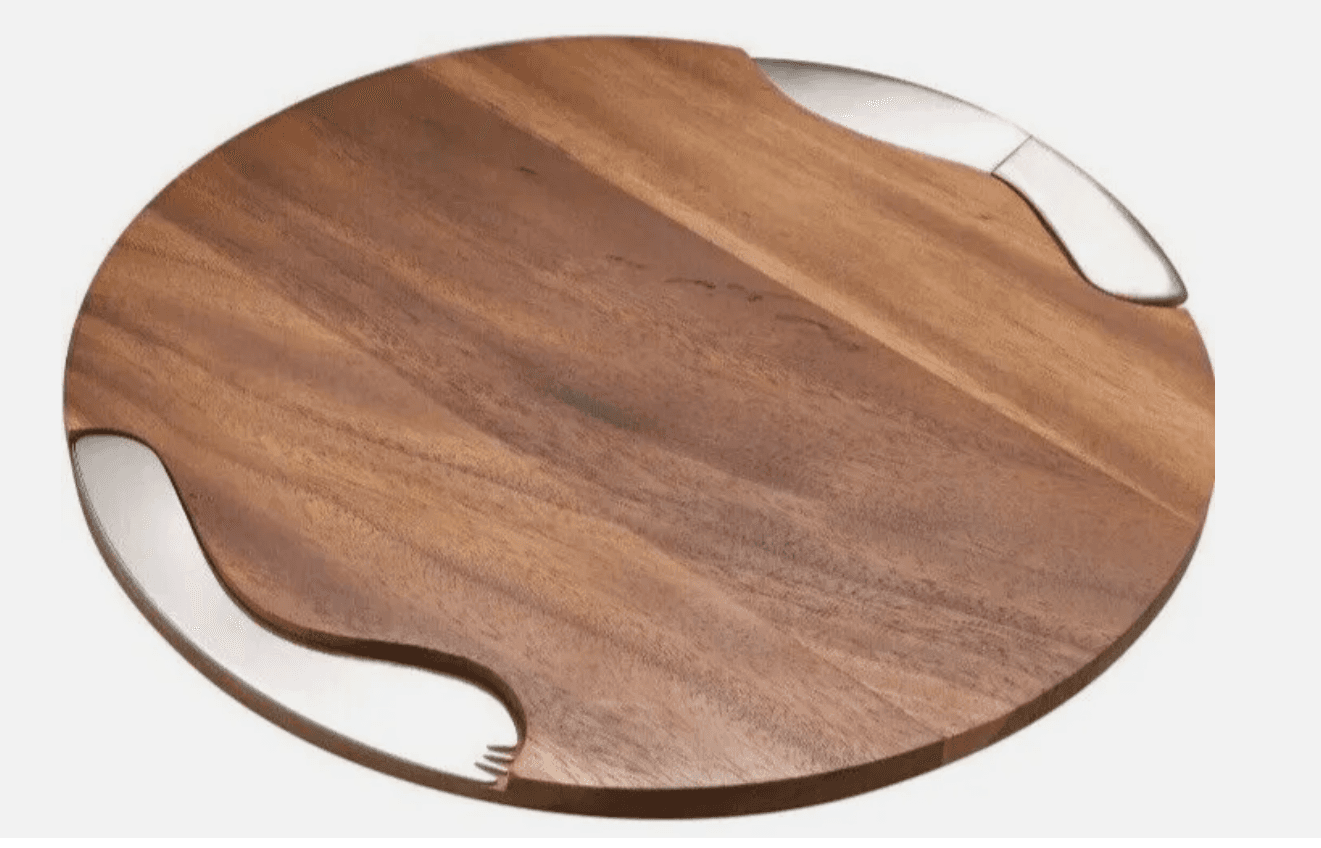 Nambe Acacia Cheese Board Block w/ Stainless Steel Knife and Spreader Y81M